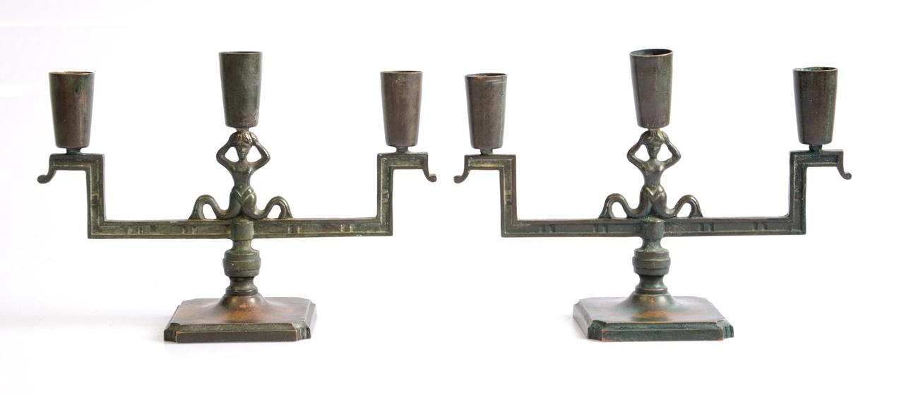 KANDELABRAR, jugend, 1-par, brons, Nils Johan.