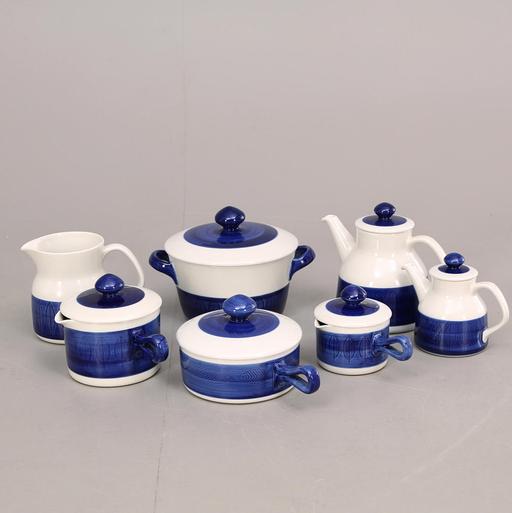 SERVISDELAR, 7 st, "Koka" blå, Hertha Bengtsson, Rörstrand.