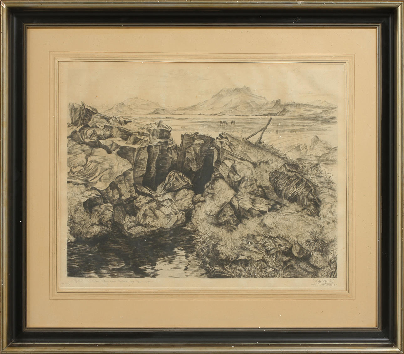 HELGE ZANDÉN. Irländskt bergslandskap, Etsning, sign o dat 1930-31.