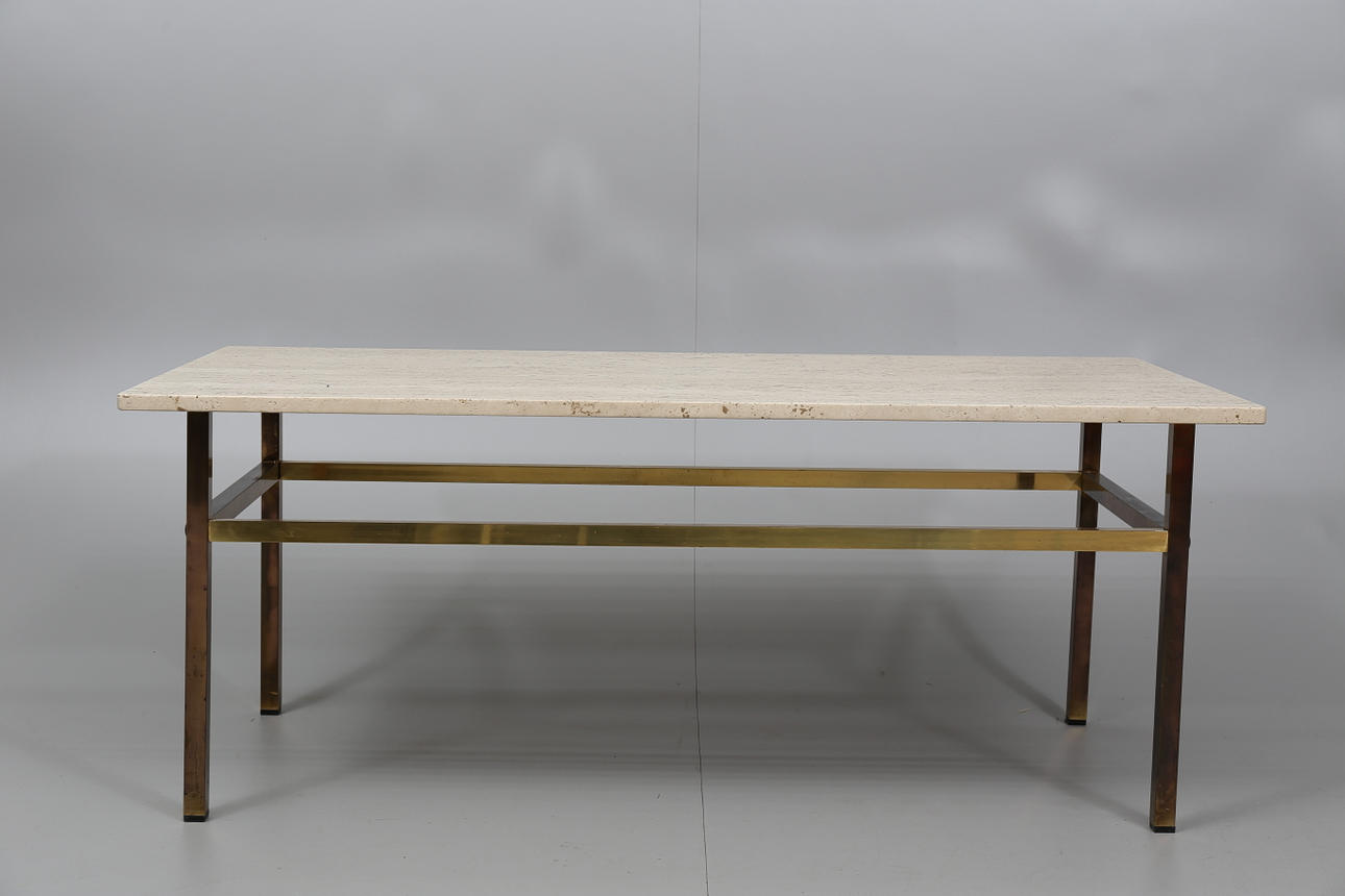 SOFFBORD, mässing, skiva av travertin, 1900-talets andra hälft.