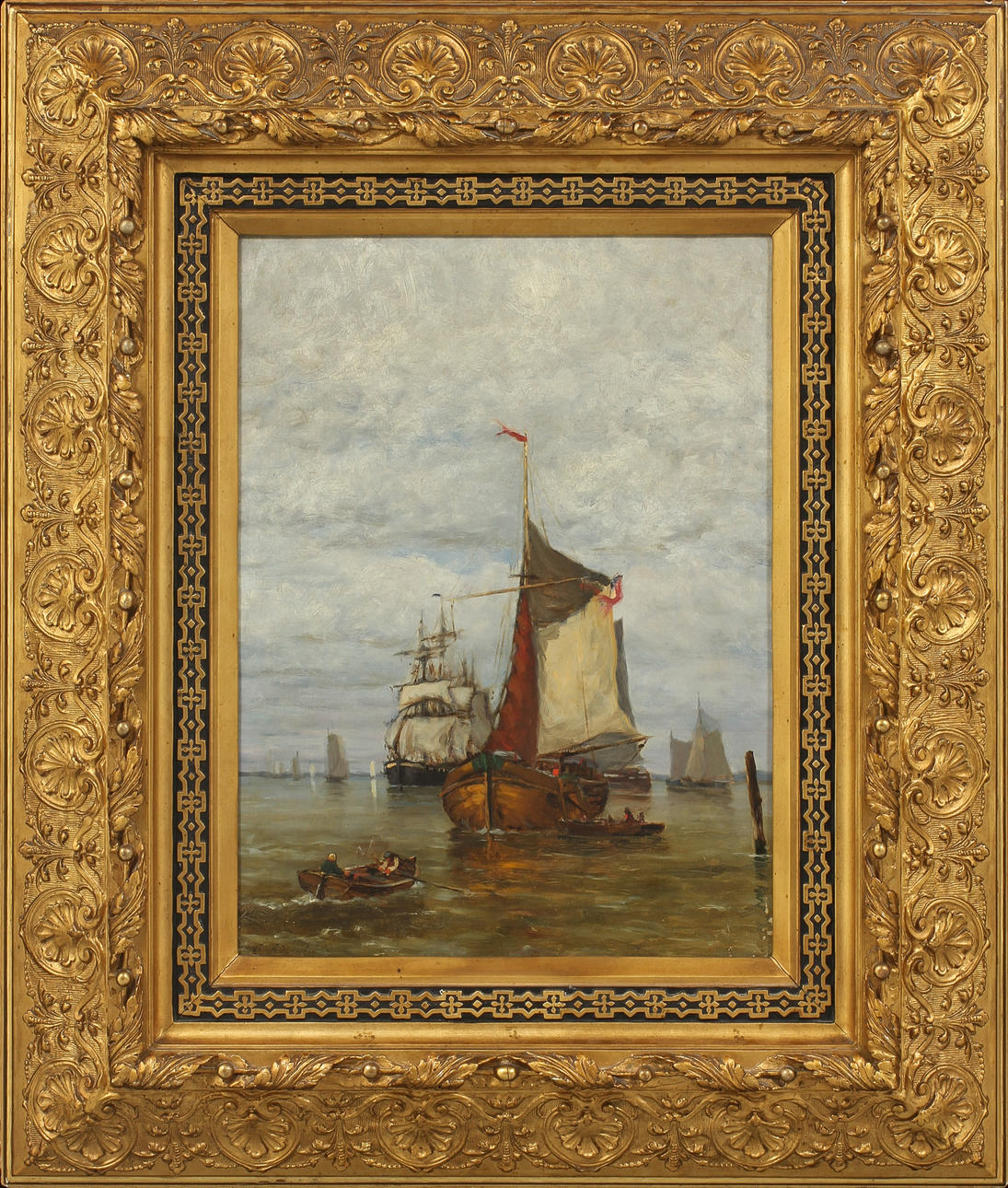 CARL ADELSKÖLD. Marin med fartyg, olja på duk, signerad.