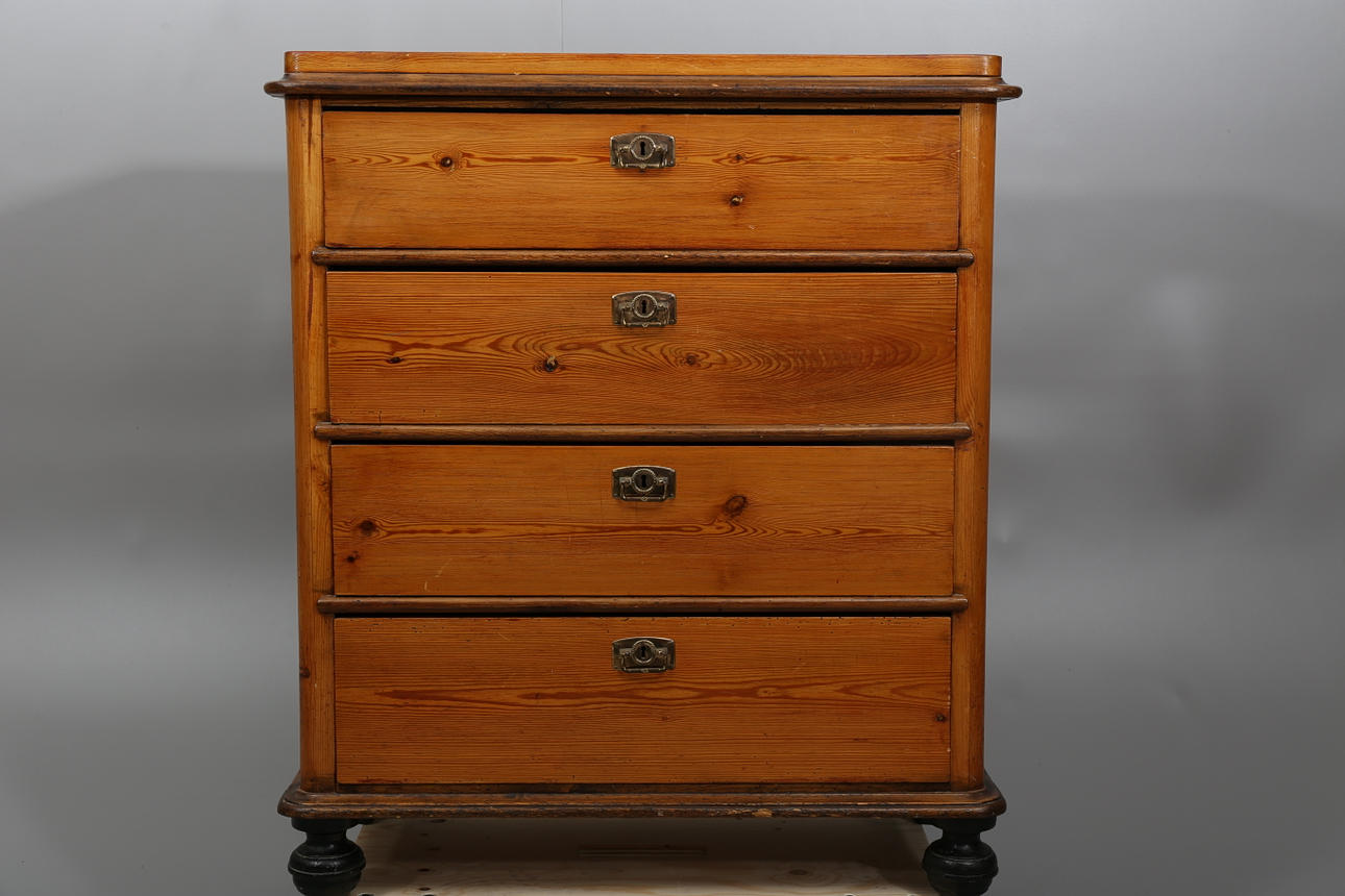 BYRÅ, fur, 4 lådor, 1800-1900-tal.