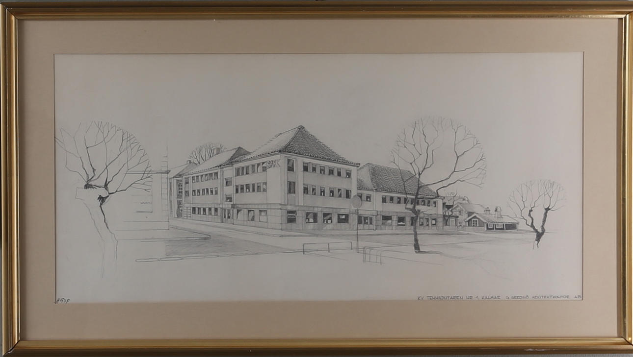 ARNE ASP. Ritning, "KV. TENNGJUTAREN NR 1, KALMAR", G. Gerdsjö Arkitektkontor AB, Signerad.