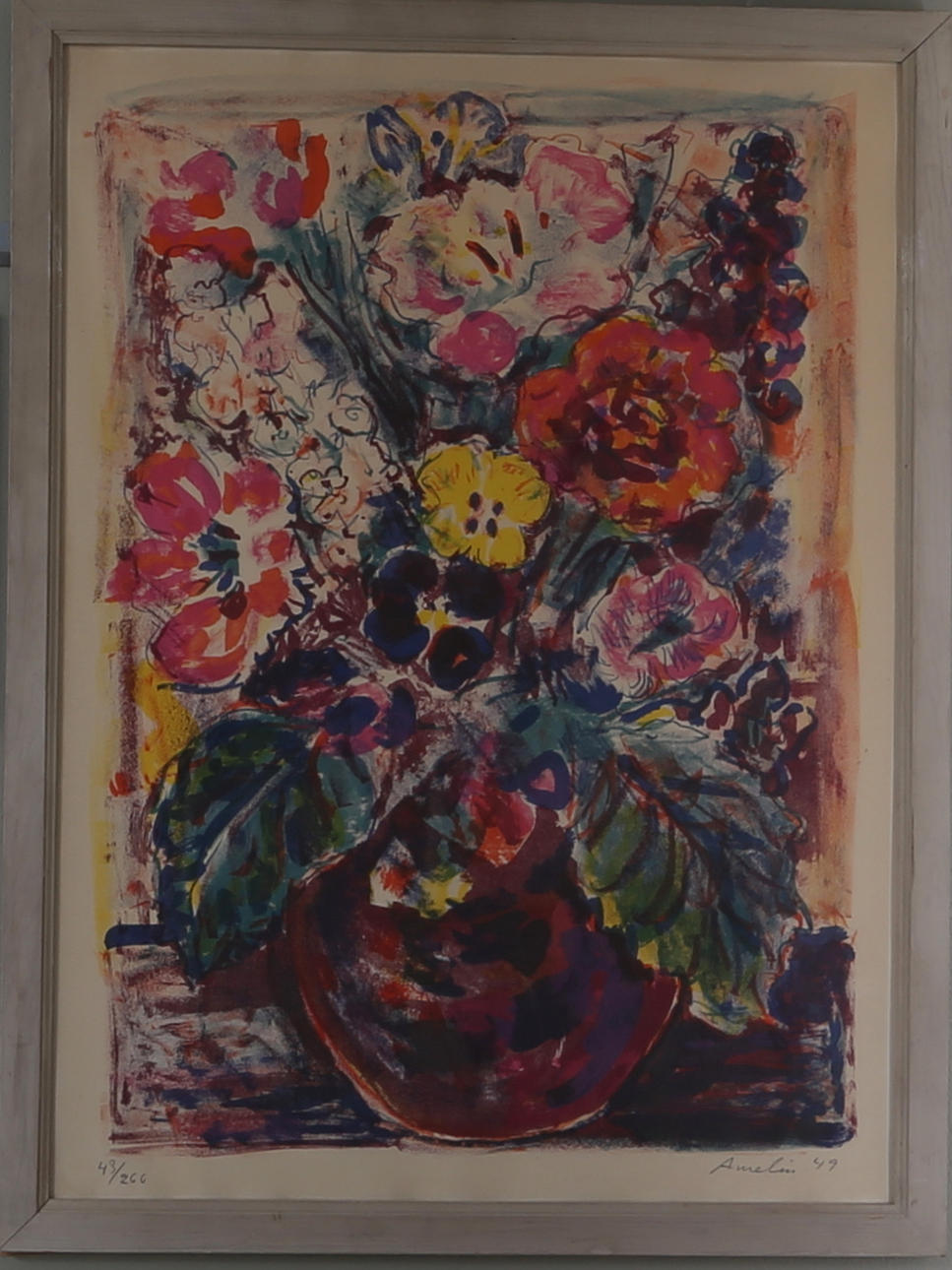 ALBIN AMELIN. Blomsterstilleben, färglitografi, numrerad 48/260, signerad.