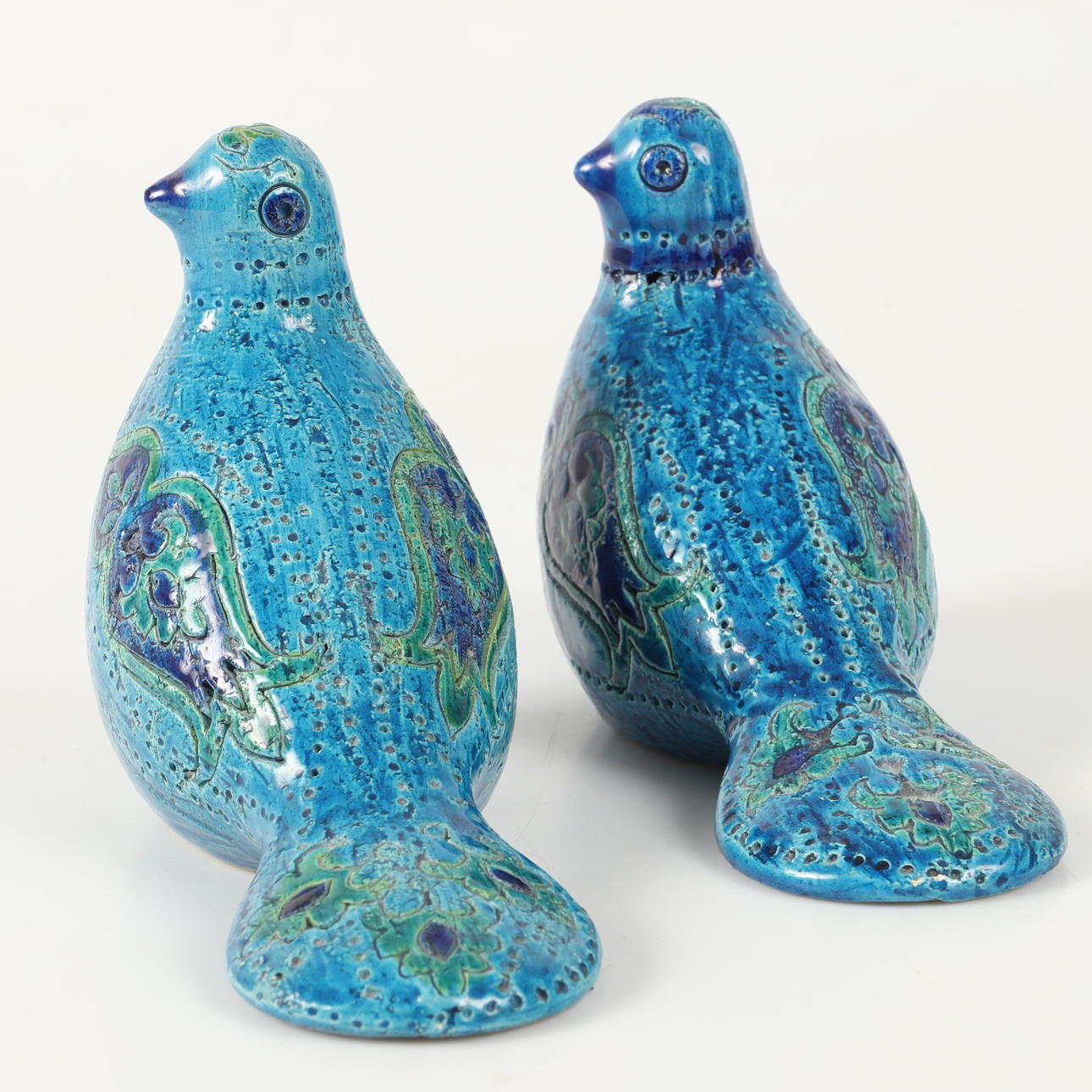 ALDO LONDI. Figurines, 1 pair of birds, “Rimini Blue”, ceramics