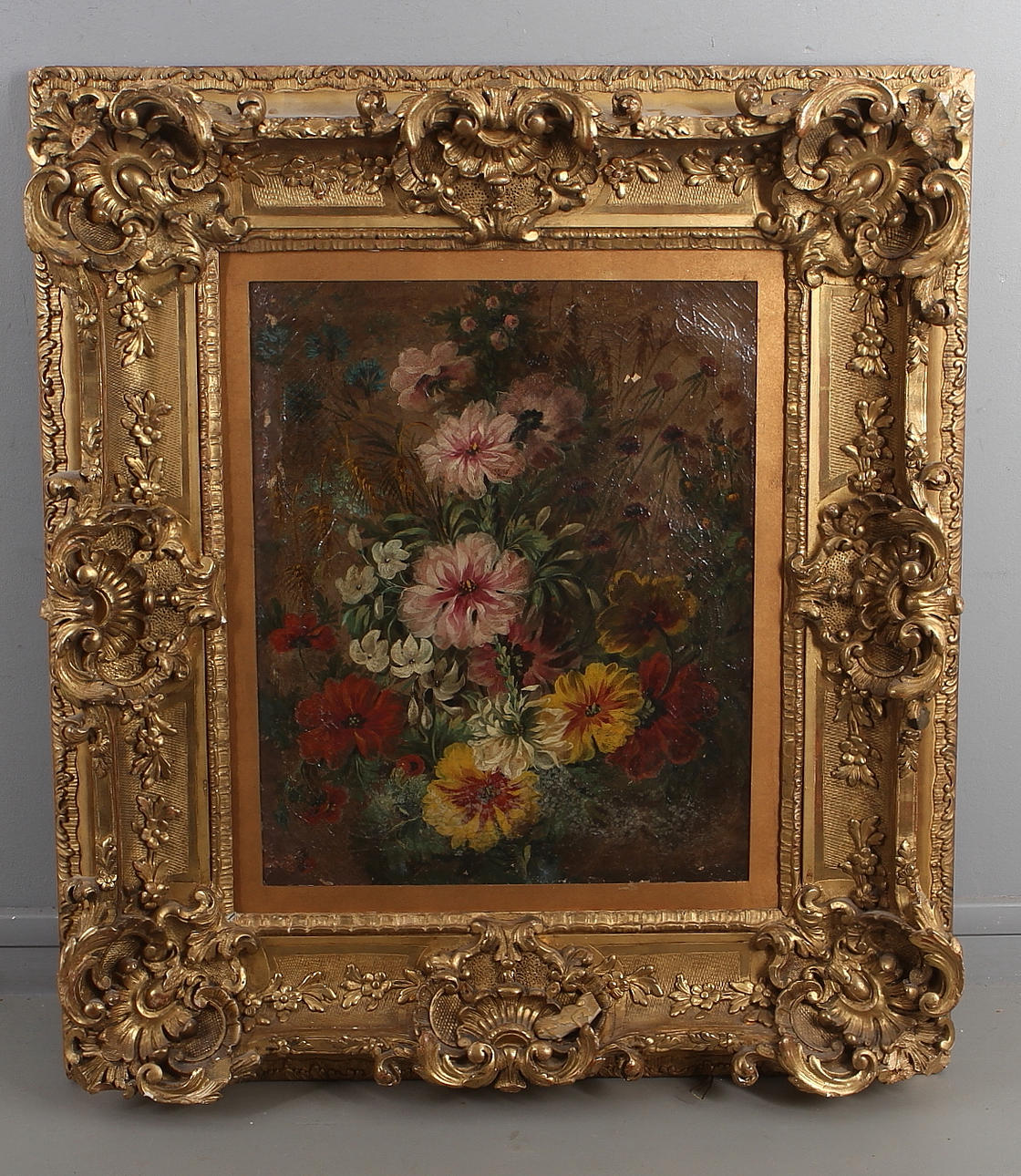 OIDENTIFIERAD KONSTNÄR. Blomsterstilleben, olja på duk, 18/1900-tal.