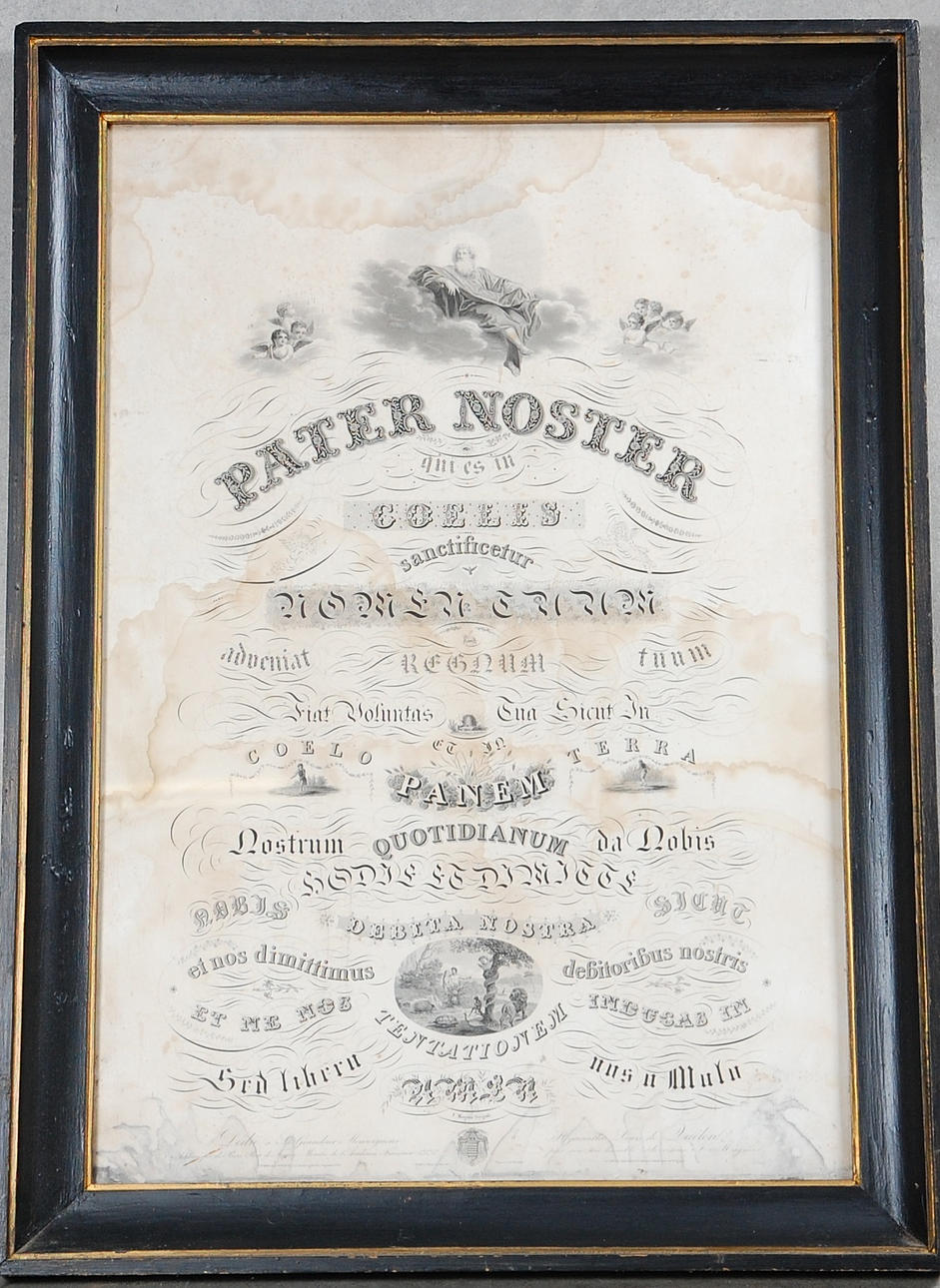 RELIGIÖST TRYCK Pater Noster, " Fader vår " Paris 18-1900-tal.
