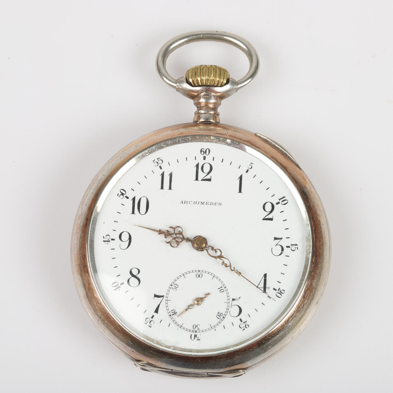 RELOJ DE BOLSILLO, Arquímedes, plateado.