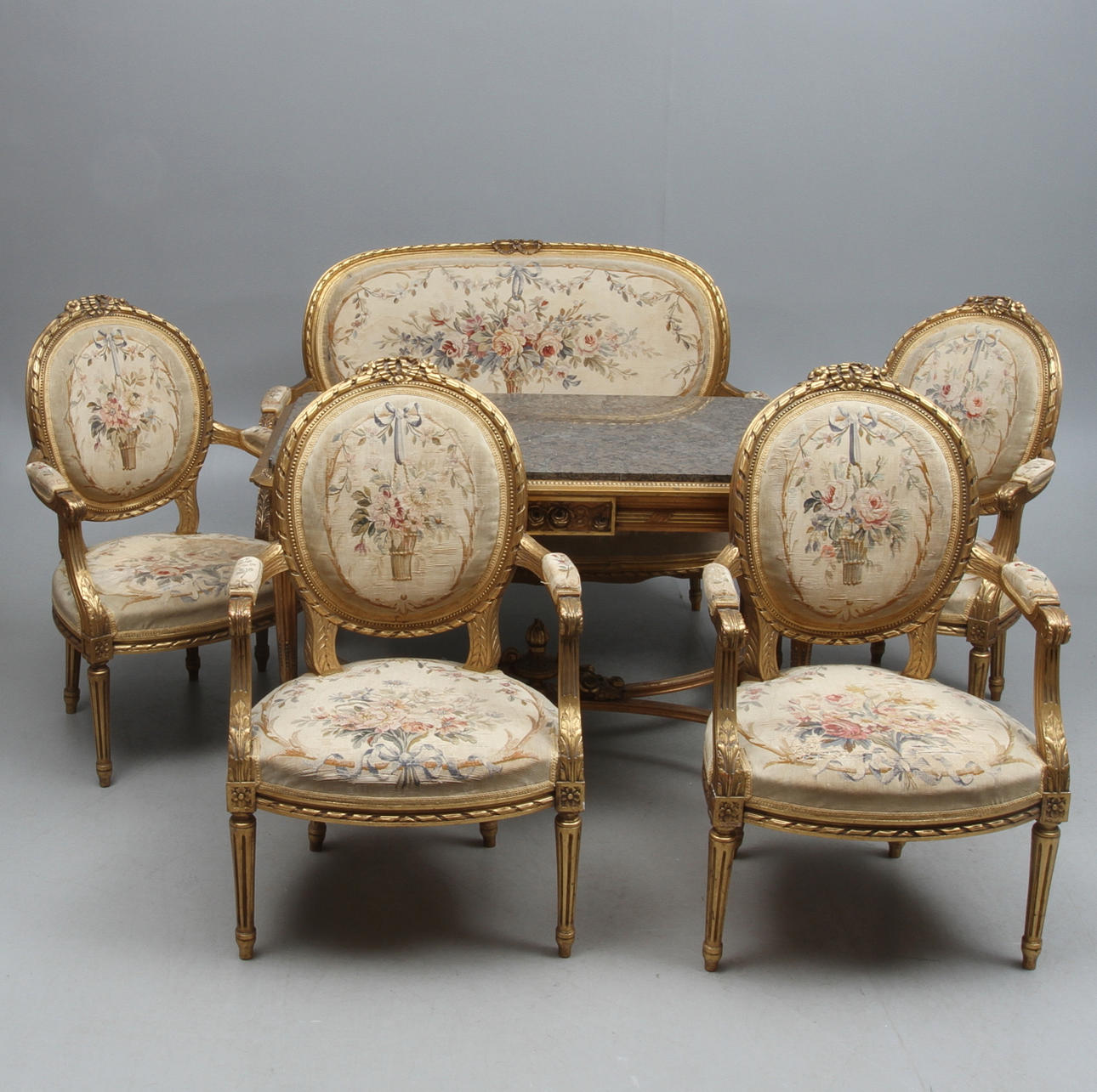 SALONGSGRUPP, 6 delar, Louis XVI-stil, 1900-tal.