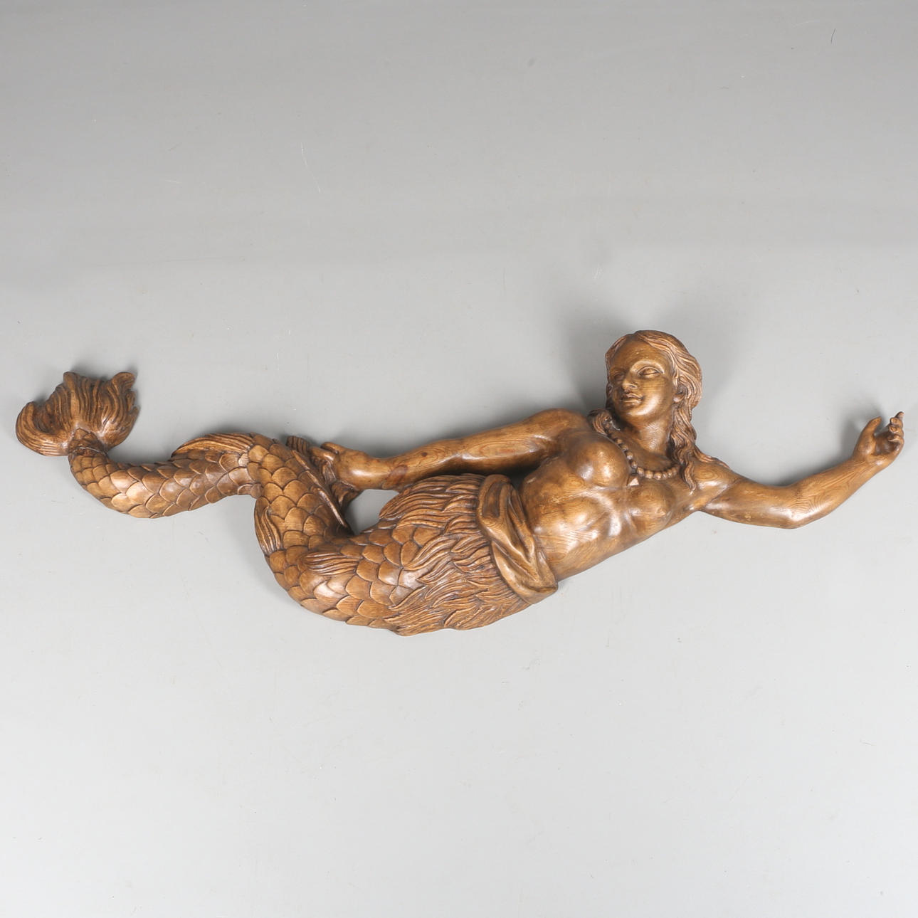 SKULPTUR, trä, sjöjungfru, 1900-tal.