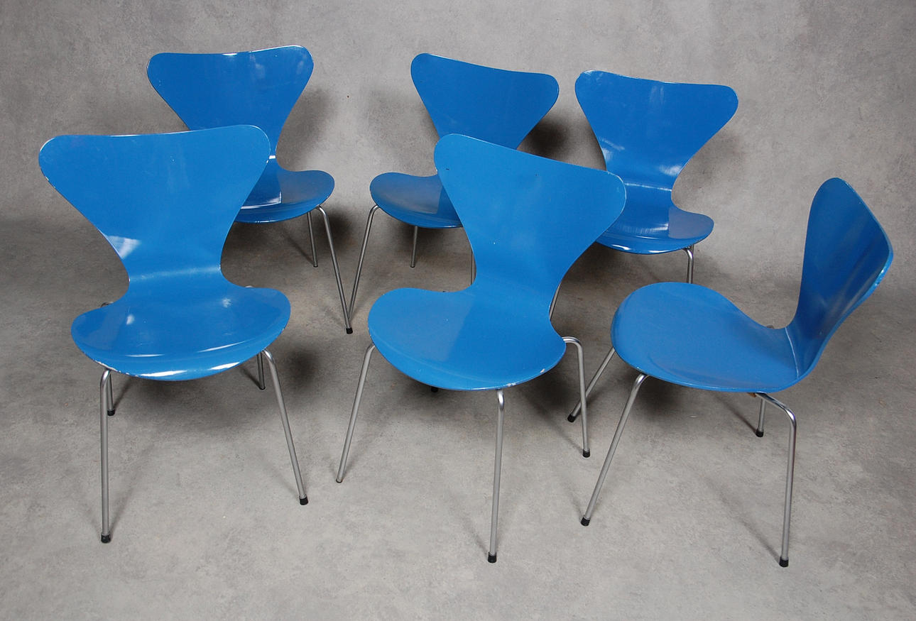 STOLAR, 6 st " Sjuan " Arne Jacobsen för Fritz Hansen Danmark 1971.