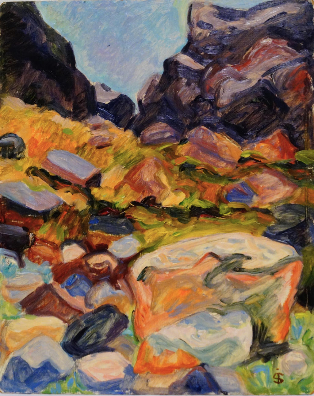 INGRID SIMONSSON. Oil on panel, landscape, sign with monogram.