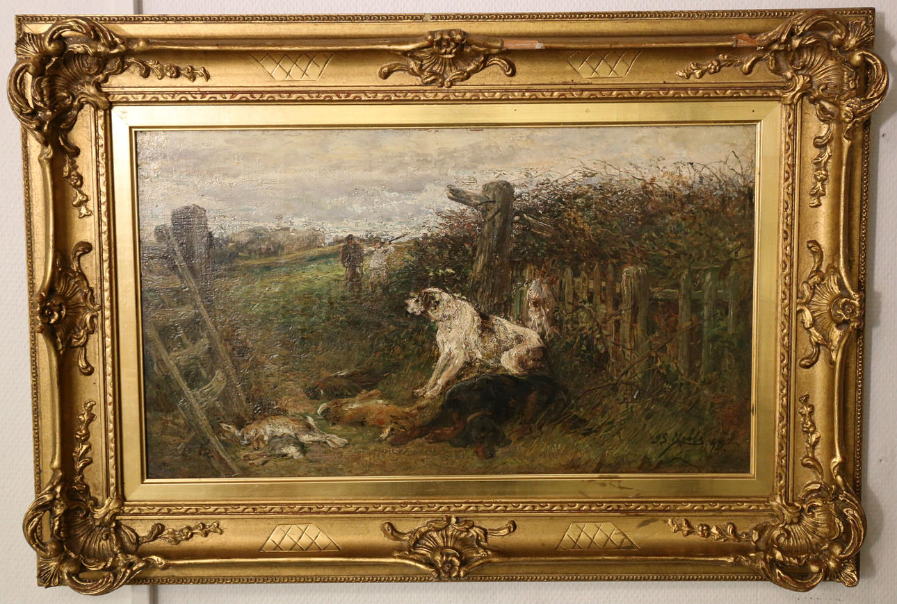 OIDENTIFIERAD KONSTNÄR. Olja på duk, Jaktscen, signerad, 1800-tal.