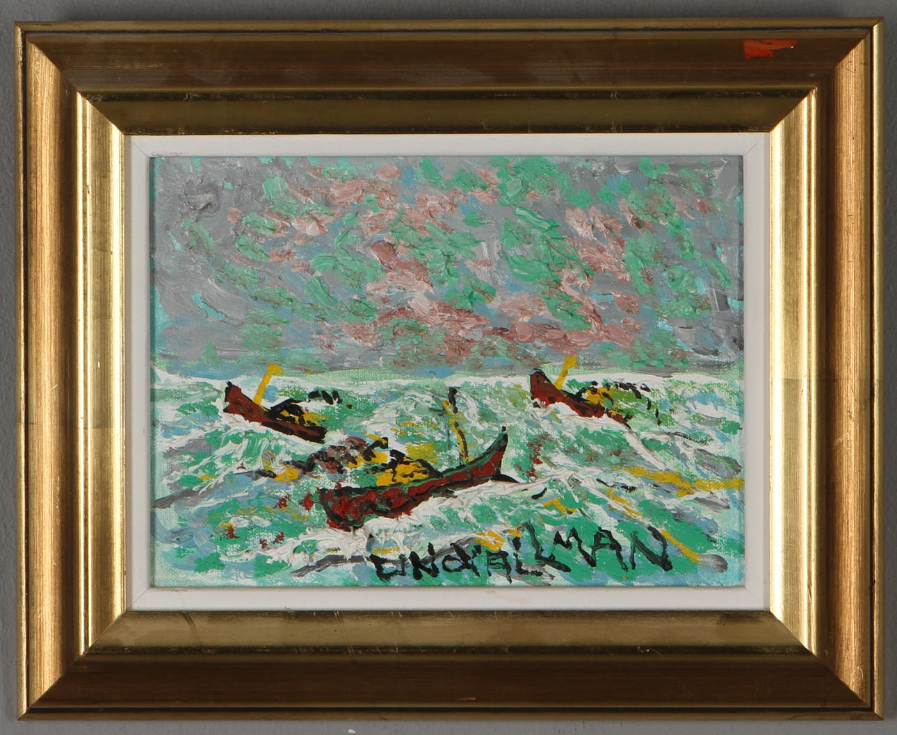 UNO WALLMAN. Båtar till havs, olja på duk, signerad.