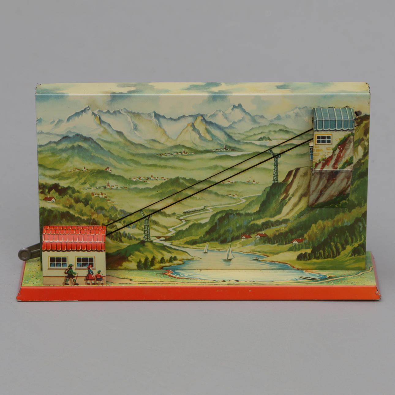 MECHANICAL TOY, cable car, sheet metal.