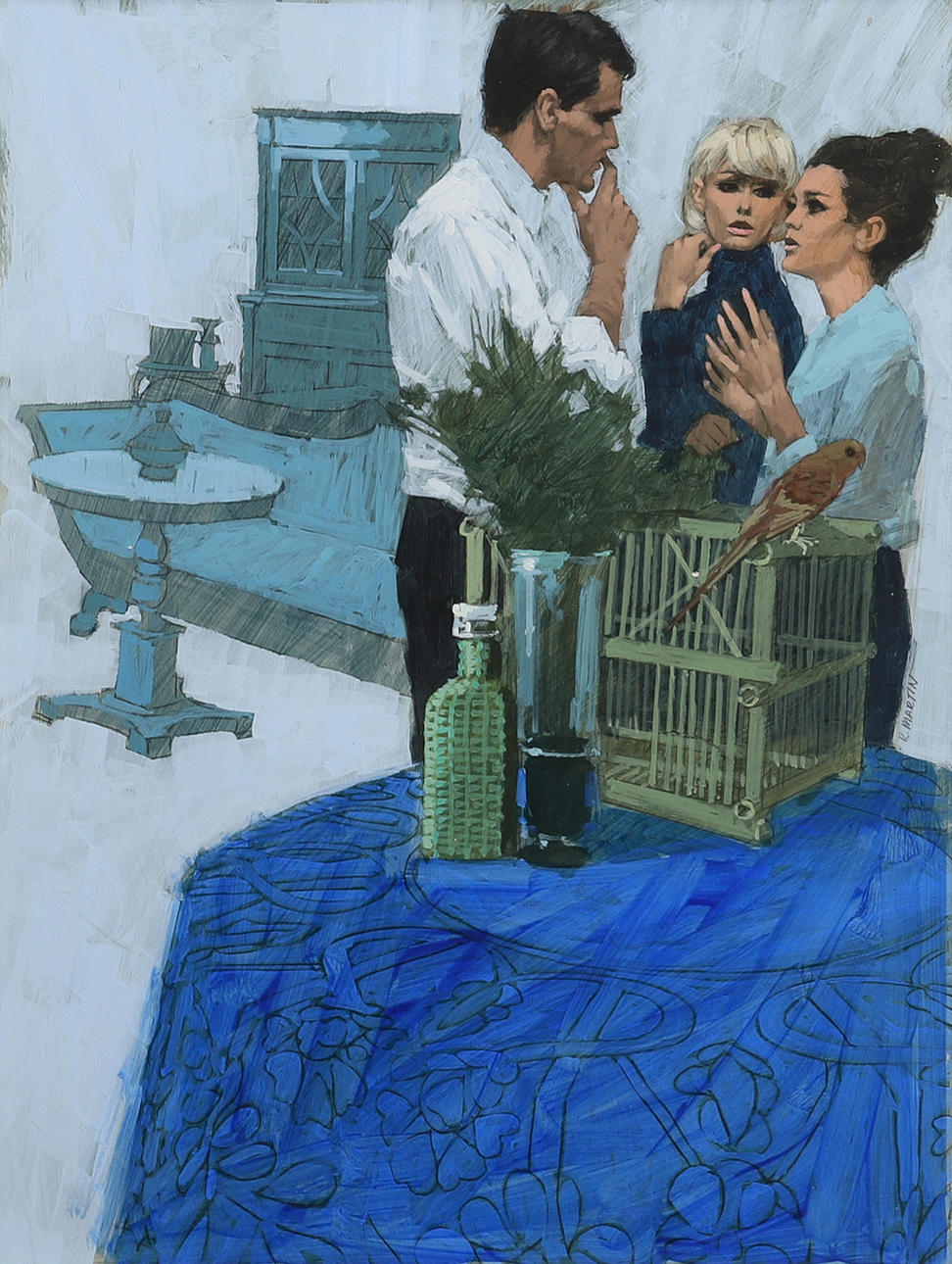 YRJÖ EDELMANN. SIGNED R MARTIN, FIGURE SCENE.