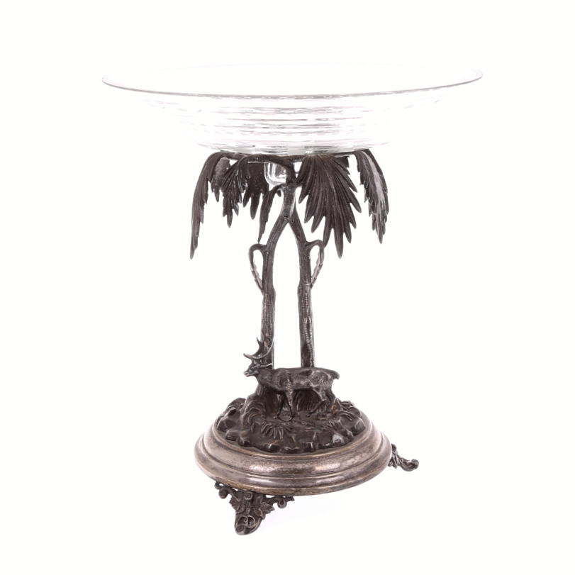 SKÅL PÅ FOT, vitmetall/glas, tidigt 1900-tal.