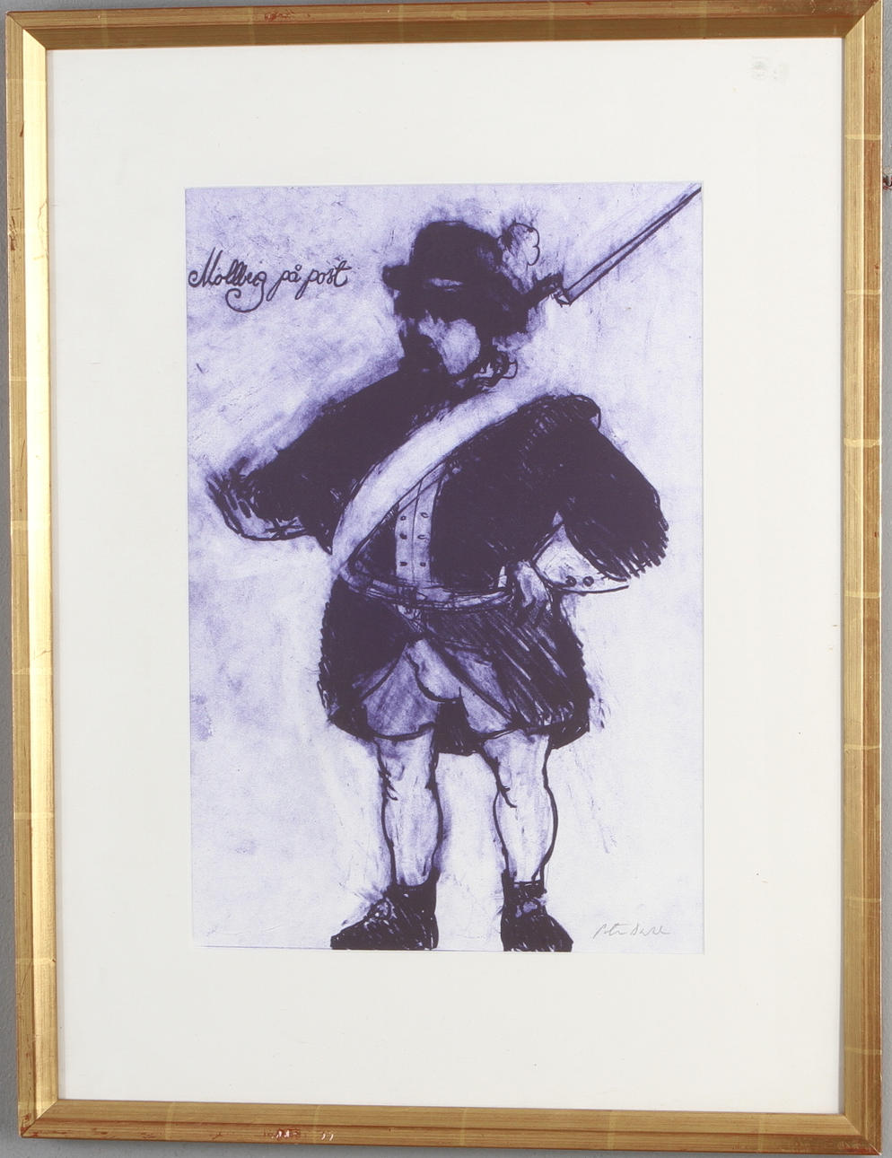 PETER DAHL. "Mollberg på post", litografi, signerad.