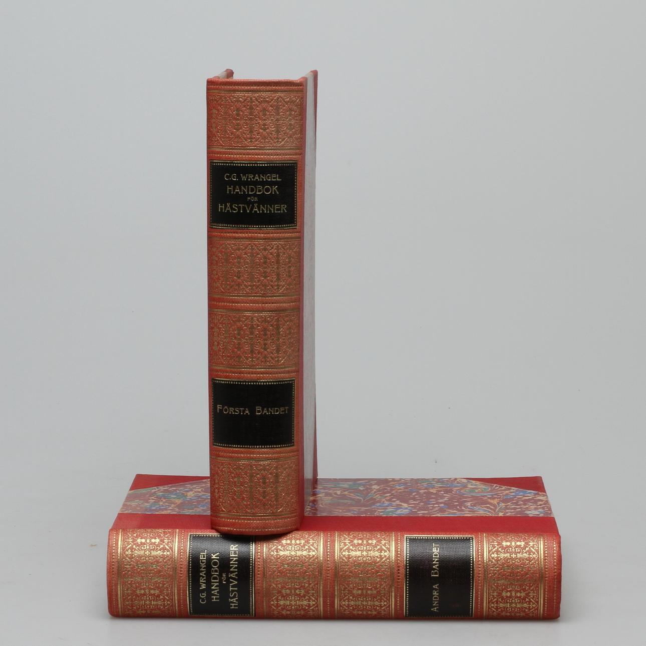 BÖCKER, 2 volymer, "Handbok för Hästvänner" I-II, C.G. Wrangel, Albert Bonniers Förlag 1913.