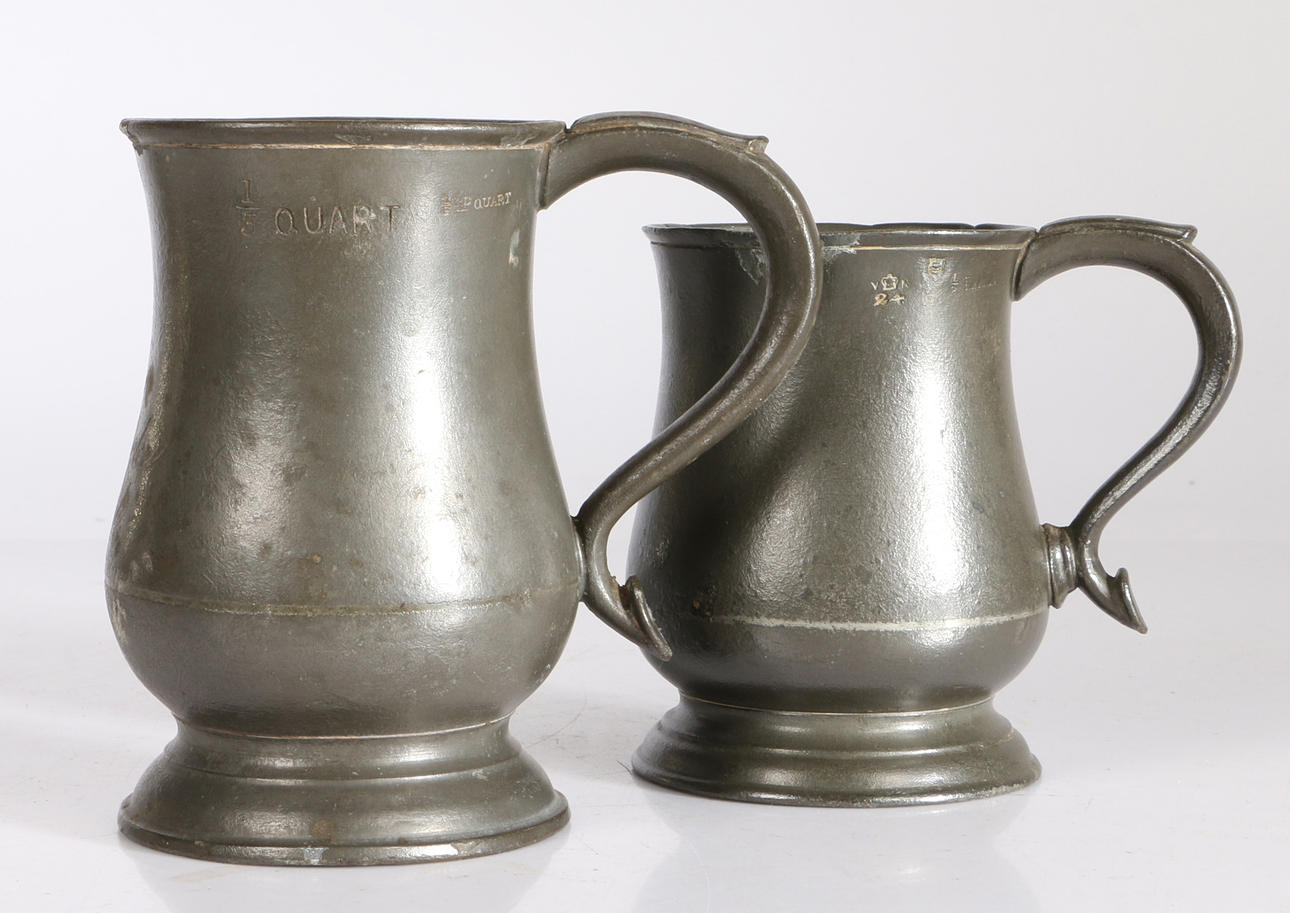 A VICTORIAN PEWTER THIRD-QUART TULIP-SHAPED MUG, BRISTOL, CIRCA