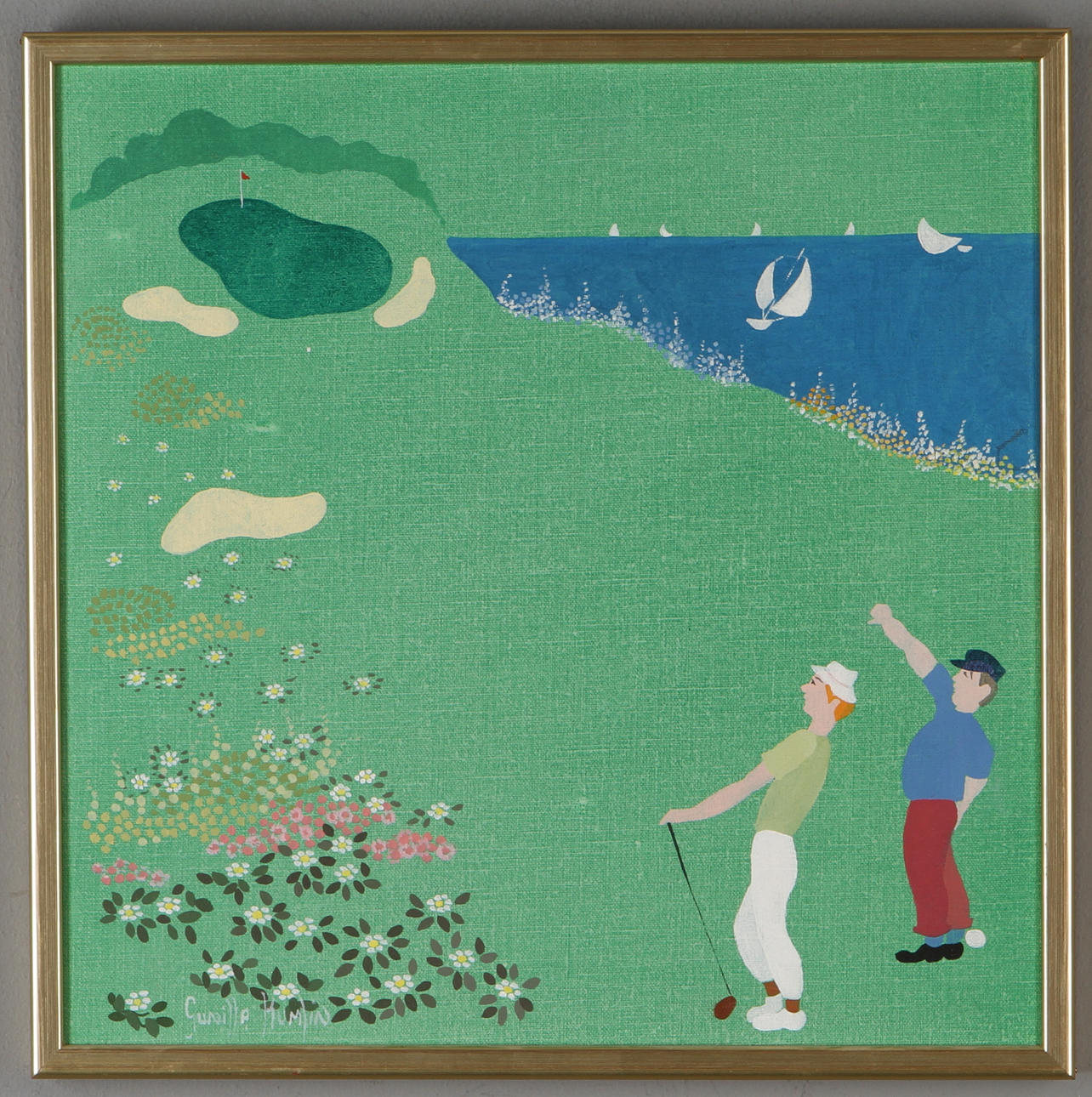 GUNILLA KUMLIN. Golfspelare, akryl på duk, signerad.