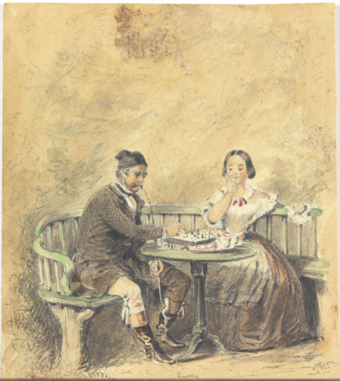 AKVARELL RITNING BIEDERMEIER.