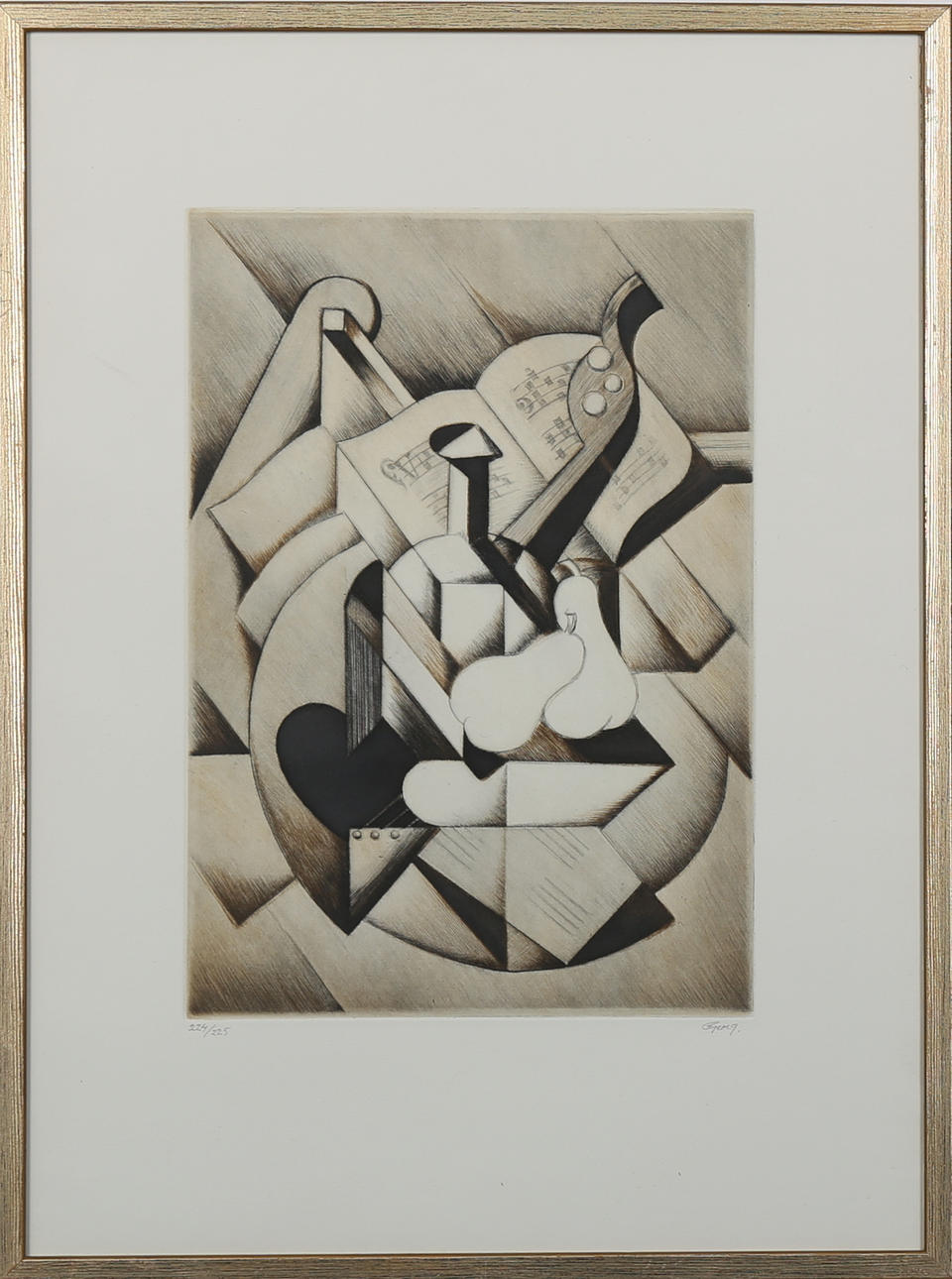 GEORG NILSSON. Etsning, kubistiskt stilleben, signerad Georg, numrerad 224/225.