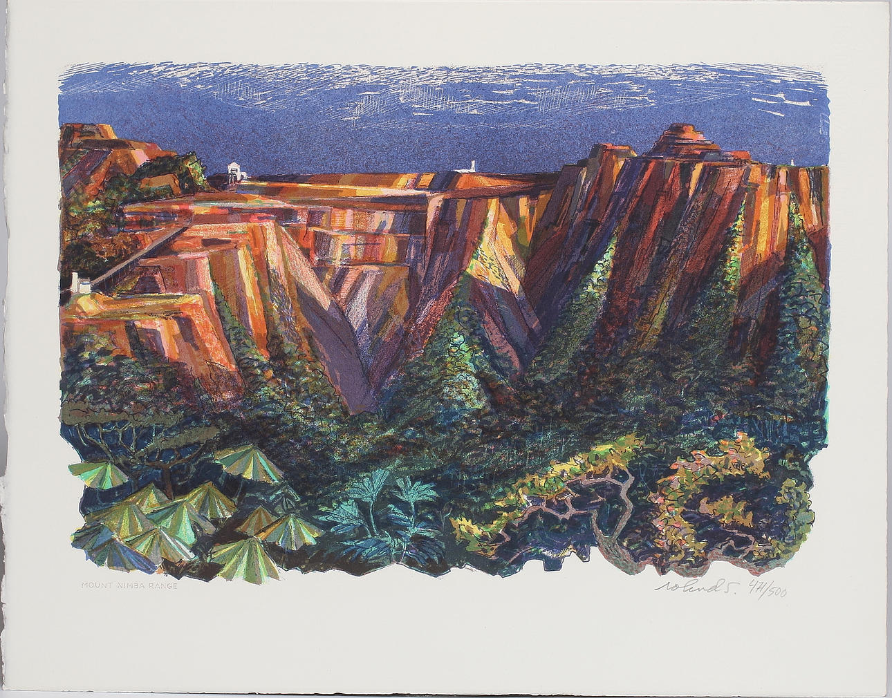 ROLAND SVENSSON. "Mount Nimba Range", färglitografi. Signerad och numrerad 471/588.