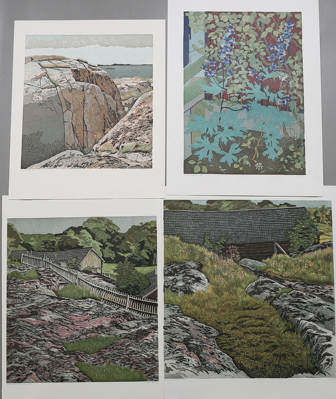 SVEN OLOV EHREN. Parti grafik, färglitografier, 4 st, signerade och daterade -84, 85, -86 samt -89.