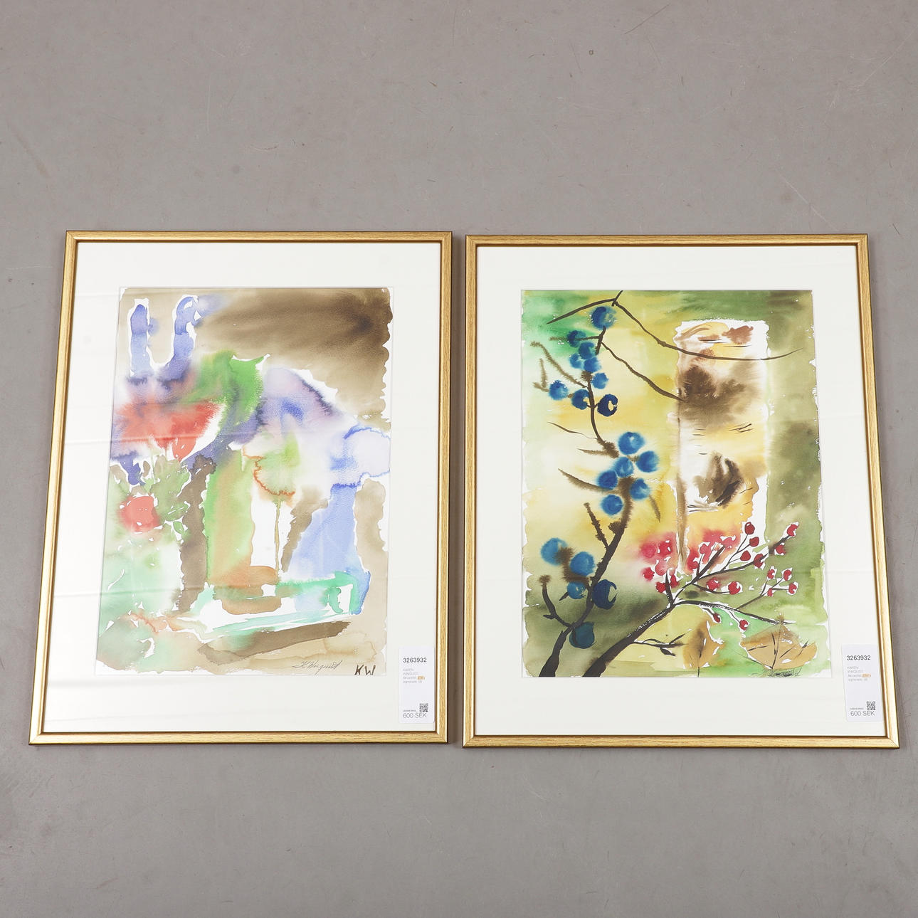 KAREN WINQUIST. Akvareller, 2 st, signerade. Konst - Måleri - Auctionet