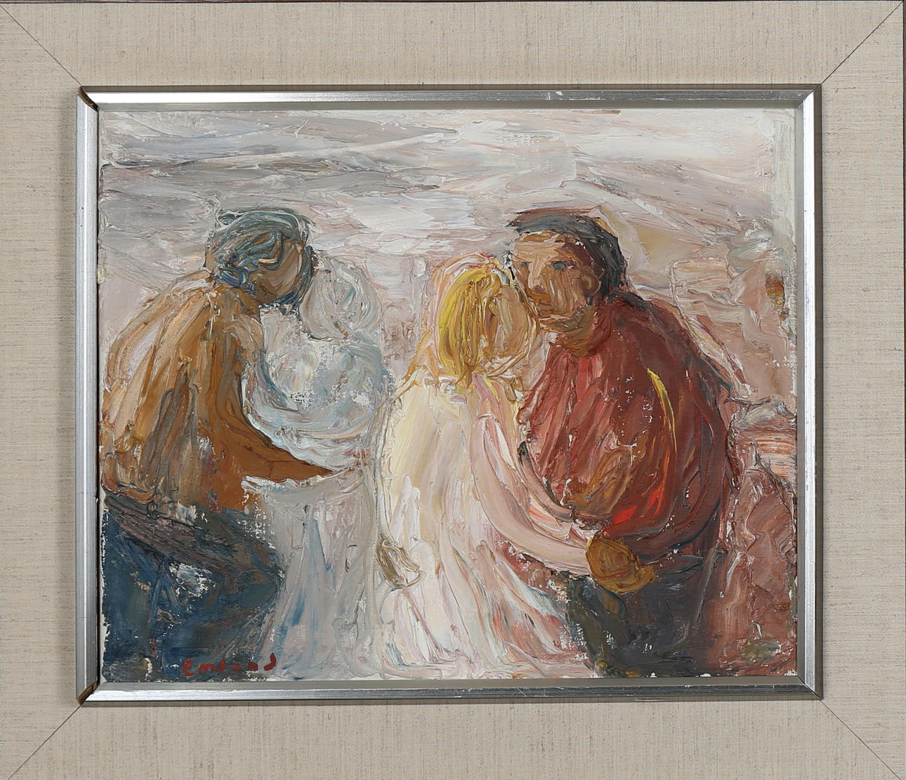 EINAR EMLAND. Olja på duk, dansande par, signerad Emland.