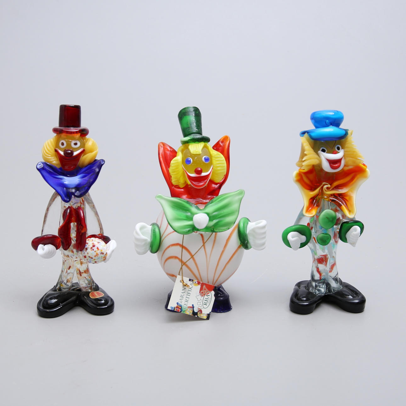 A set of three art glass figurines, Murano and RBA clown. Glass - Art ...