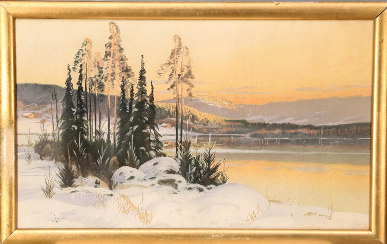 CARL BRANDT. Pastell, fjällandskap i vinterskrud, signerad.