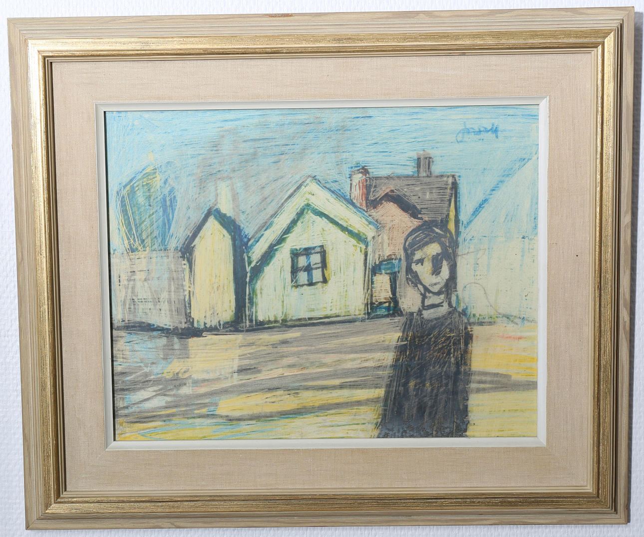 IVAN JORDELL. Pastell, Vilse bland husen, signerad Jordell.