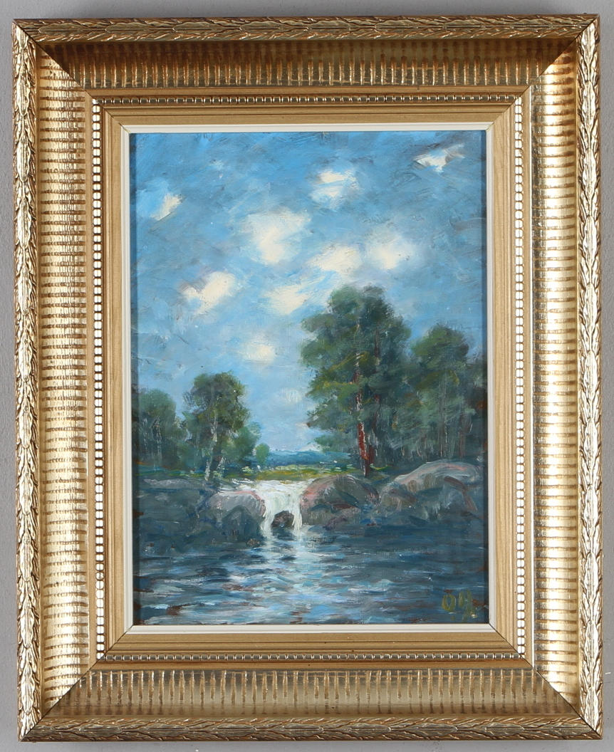 OIDENTIFIERAD KONSTNÄR. olja på pannå, monogramsignerad OH.