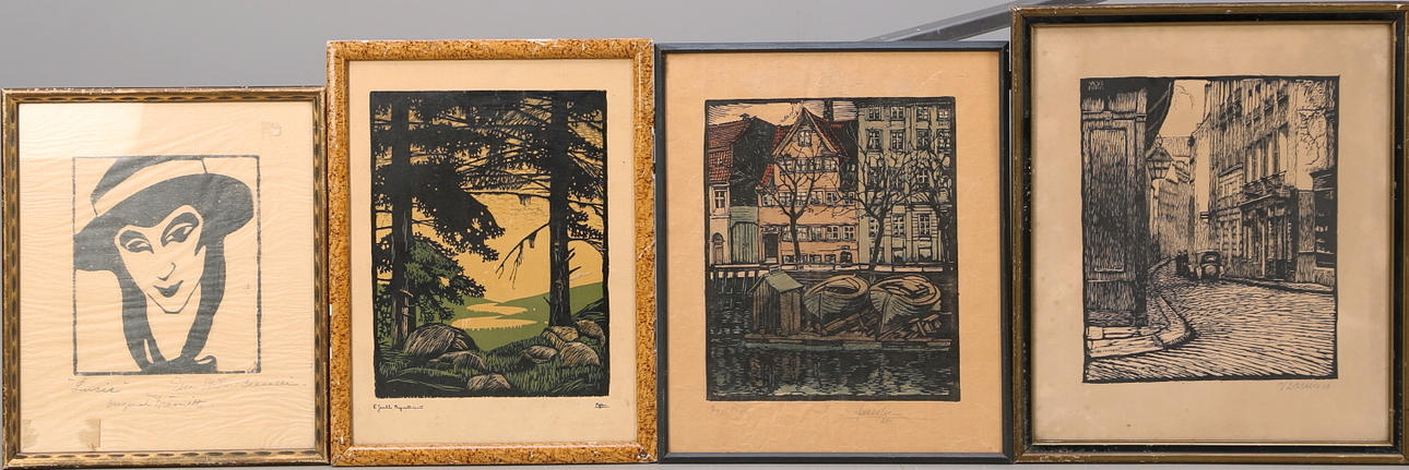 TRÄSNITT, 4 st, olika konstnärer, 1900-talets första hälft.