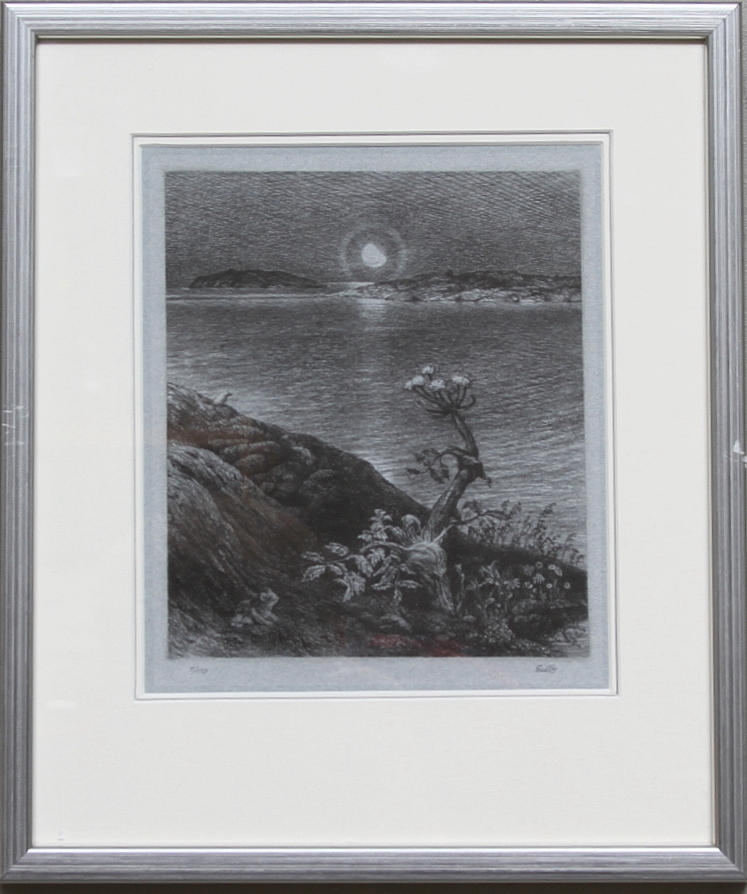 FOLKE GULLBY. "Julinatt på Flatarp". Etsning , signerad, numrerad 7/110.