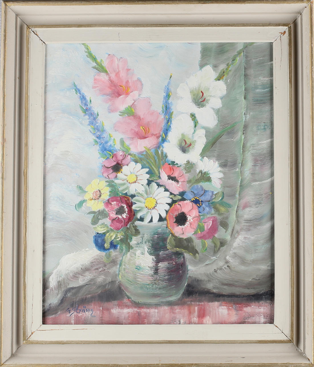 G STRÄNG. Blomsterstilleben, olja på duk, signerad.