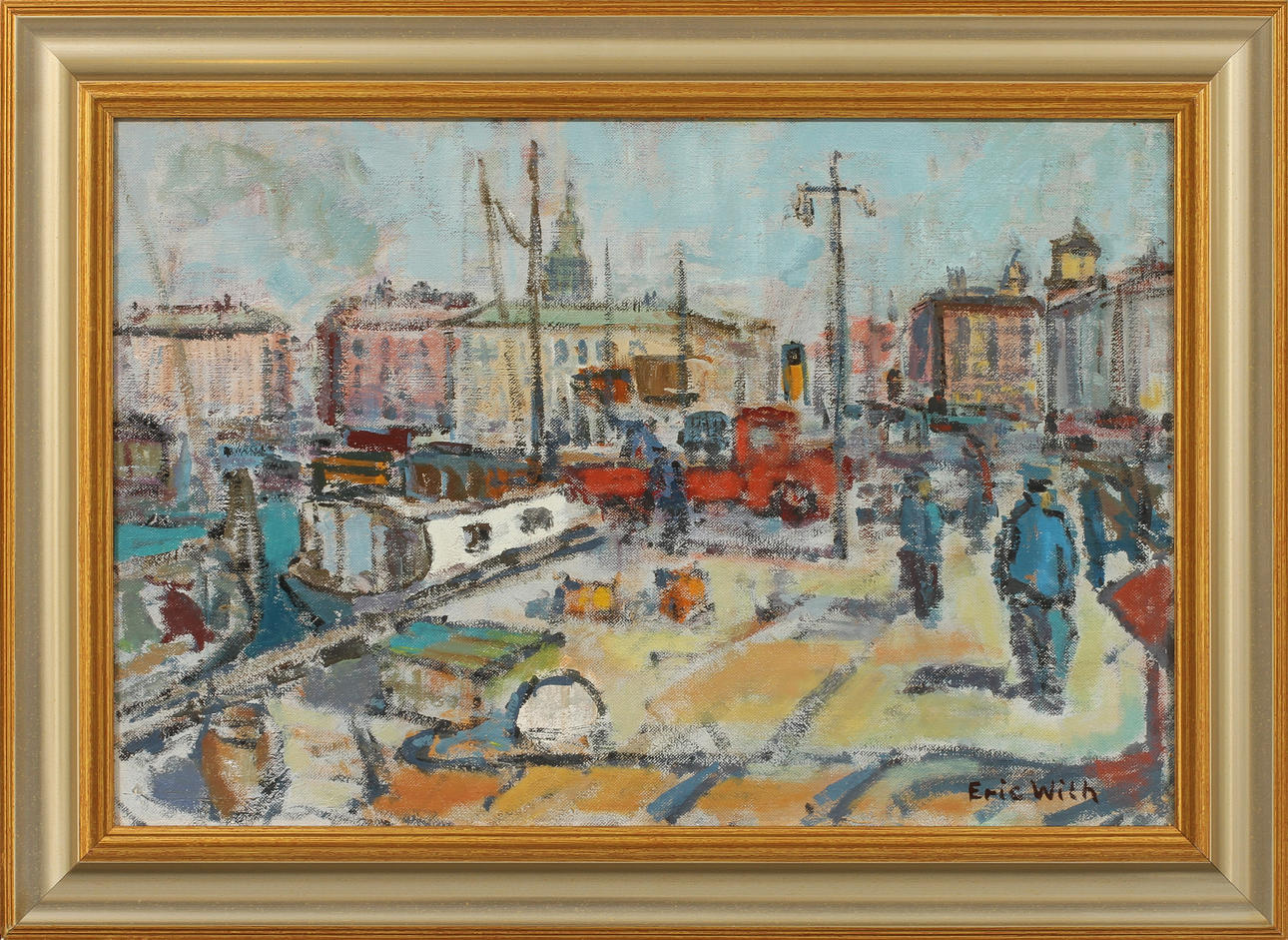 ERIC WITH. "Stenpiren, Packhusplatsen", olja på pannå, signerad.
