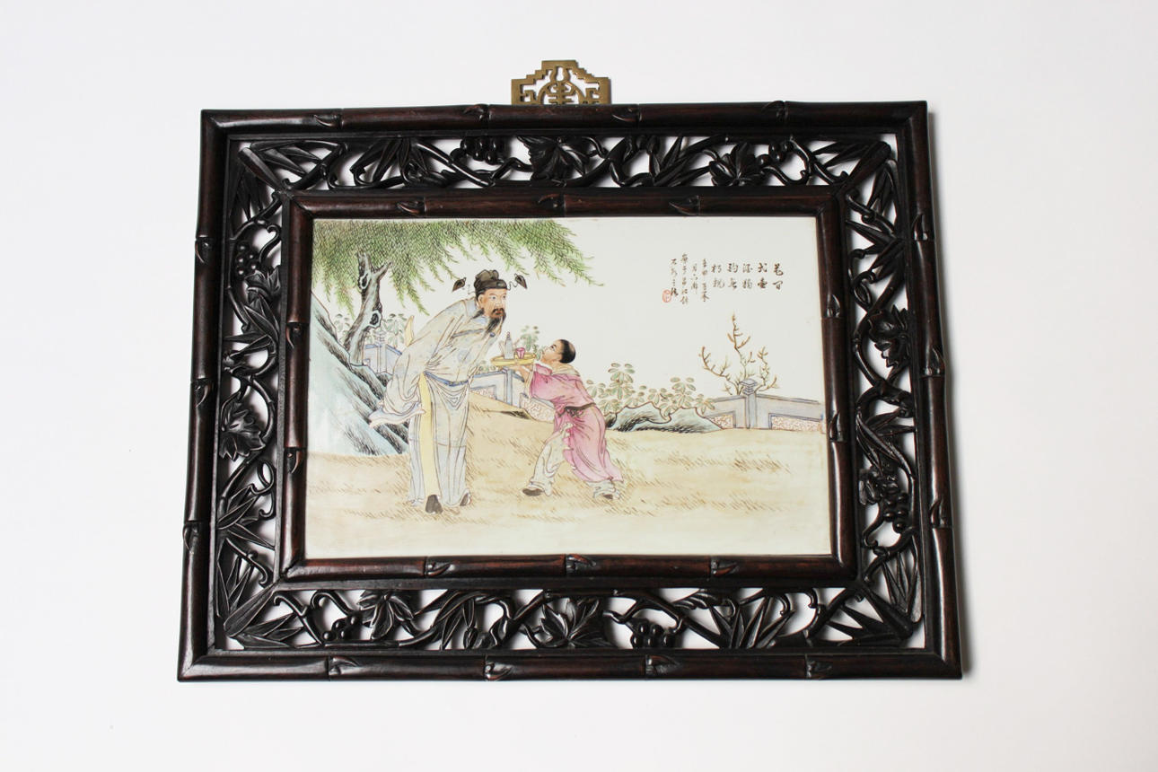 MÅLNINGAR, fyra stycken på porslin, Kina.