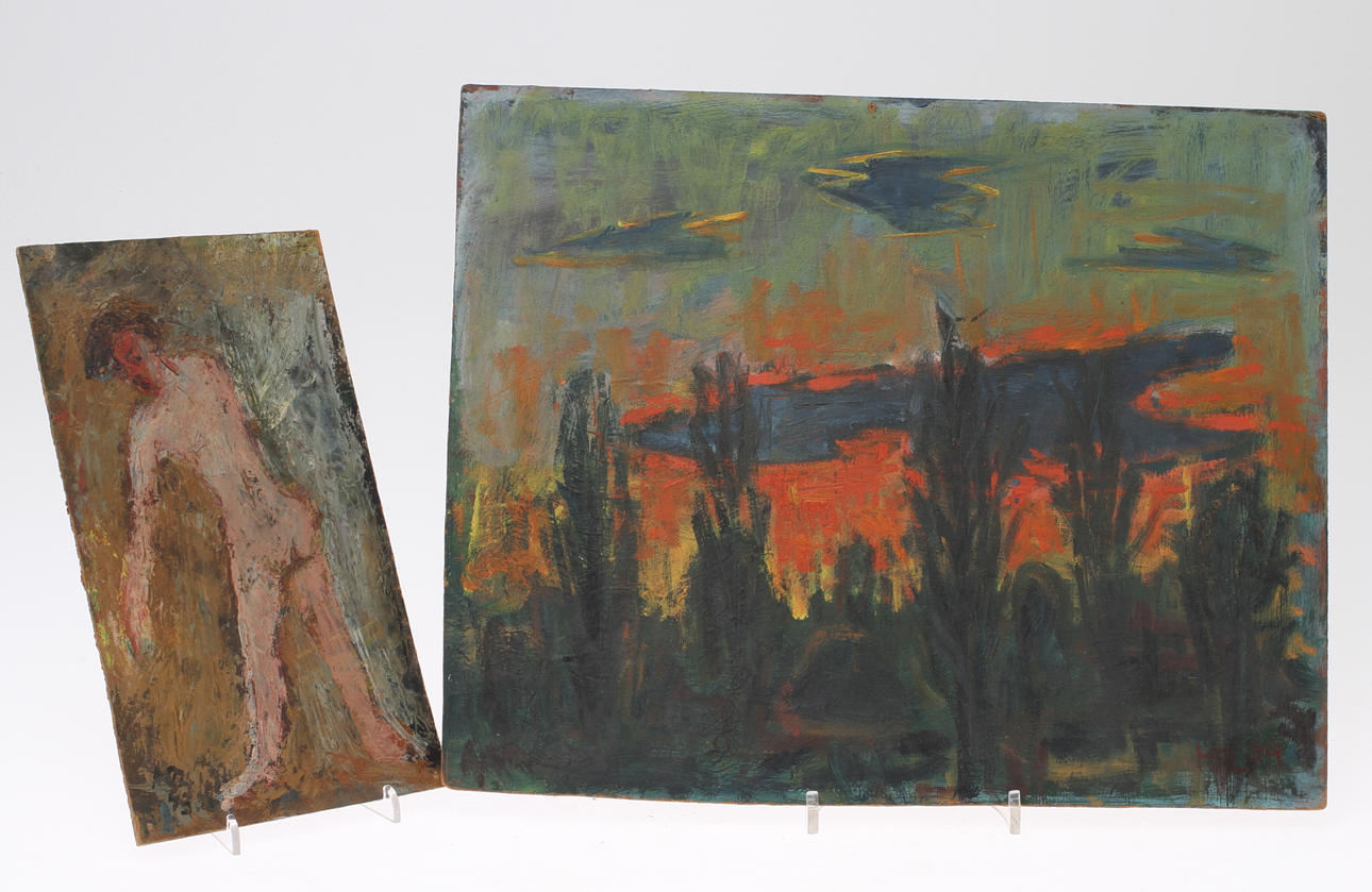 HANS OSVALD LARSSON. 2 st, Nakenstudie samt landskap, monogramsignerade samt daterade 43 respektive 39.