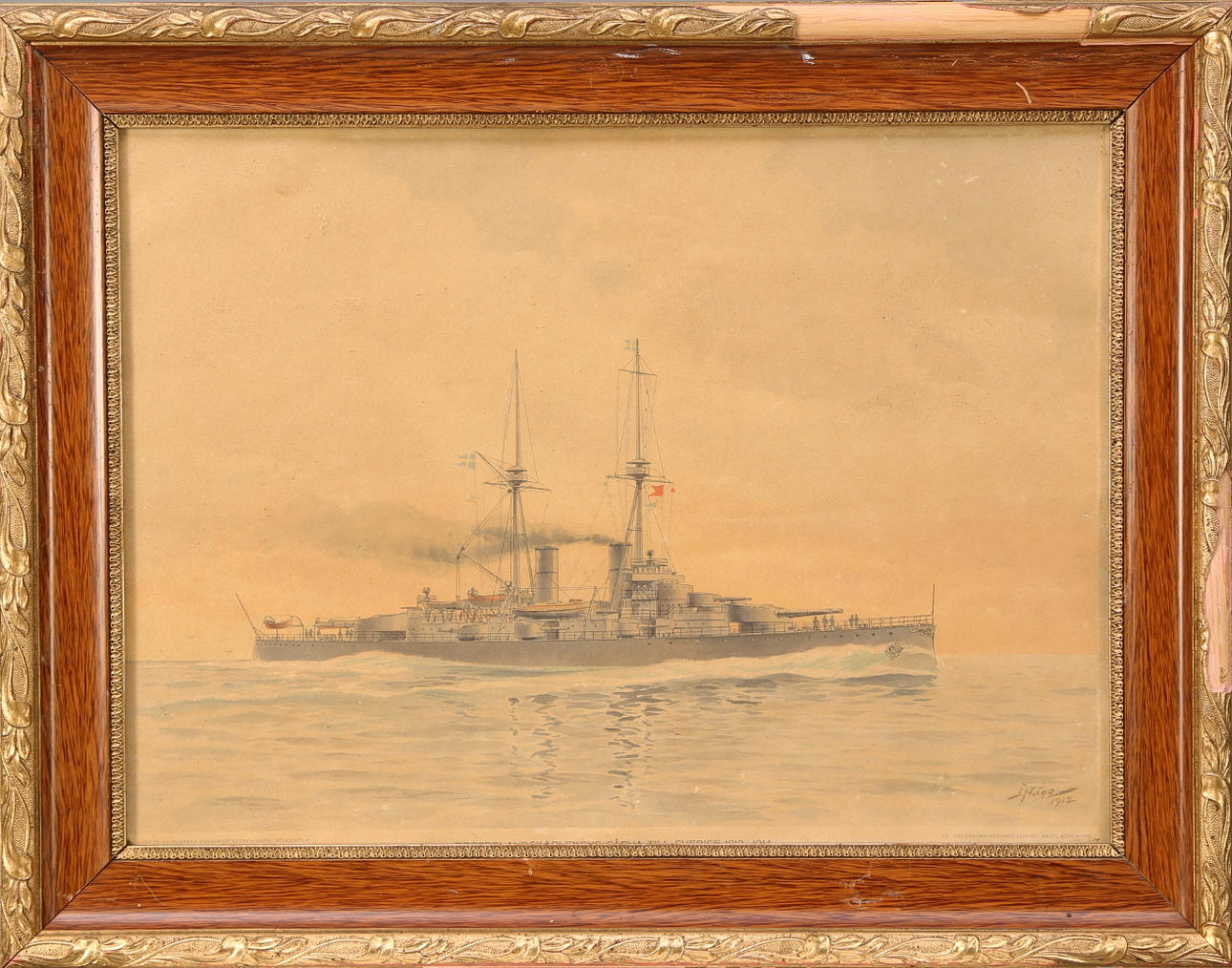 LITOGRAFISKT TRYCK " Fosterlandskärlekens gåfva till Sverige 1912-14" efter J. Hägg 1912.