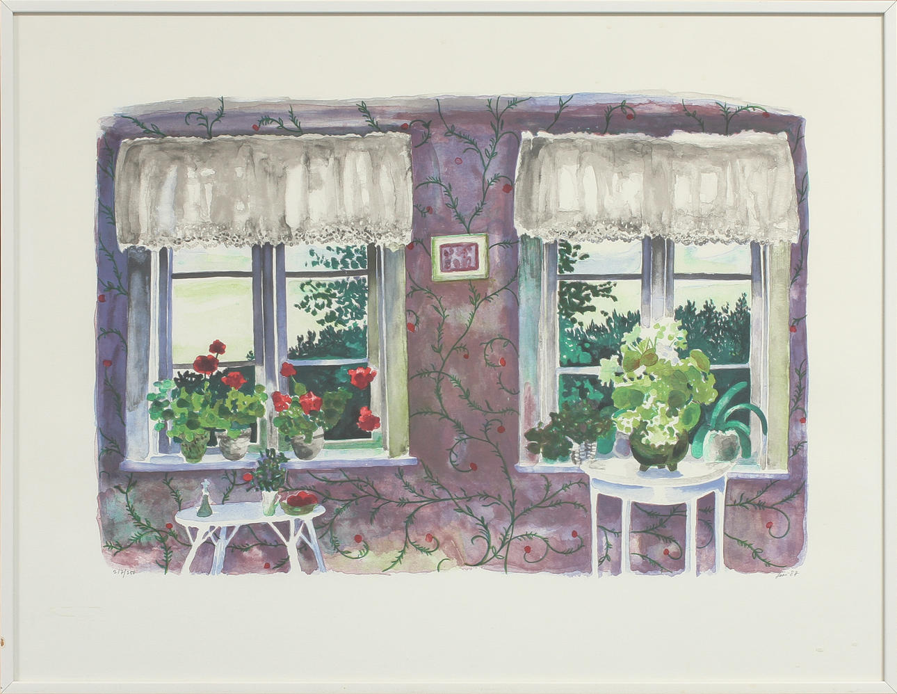 EVY LÅÅS. Interiör med fönster, färglitografi, signerad och numrerad 217/250.