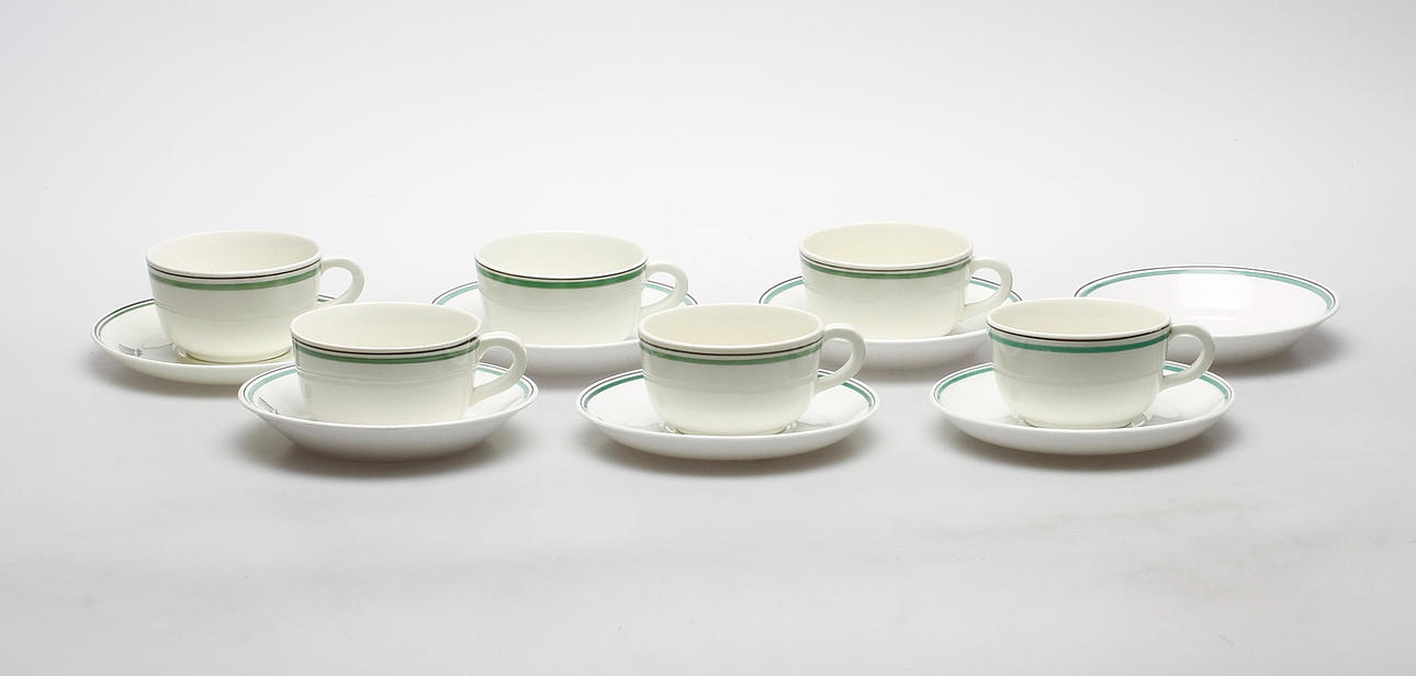 SERVISDELAR, 6 delar, benporslin. Märkta Saab, Gustavsberg, 1900-tal.