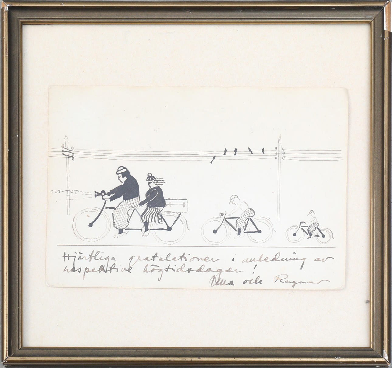 RAGNAR WESTERHOLM. teckning,med gratulationshälsning.