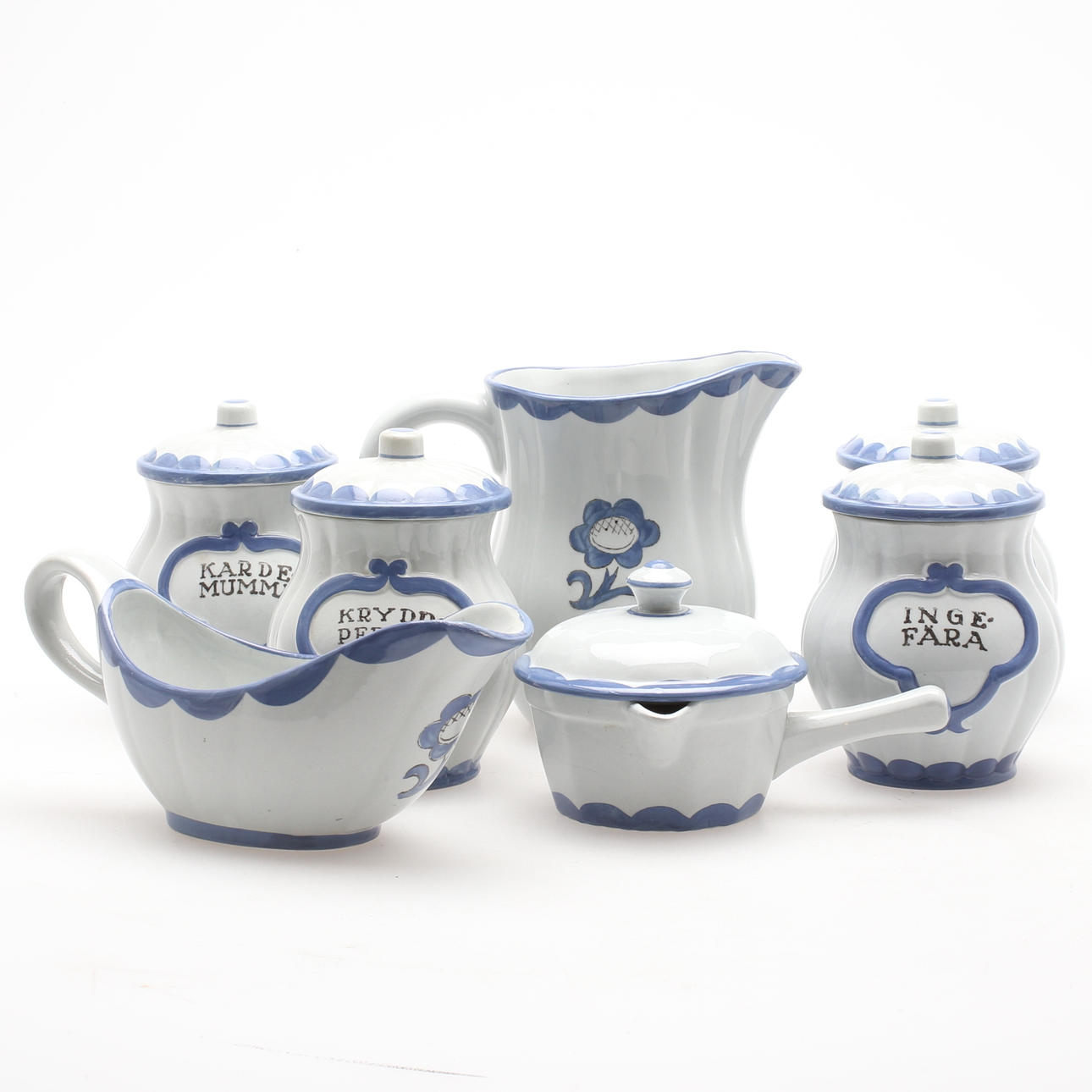 SERVISDELAR samt SPECERIBURKAR, 7 delar, flintgods, "Pyro", Wilhelm Kåge, Gustavsberg, 1900-tal.