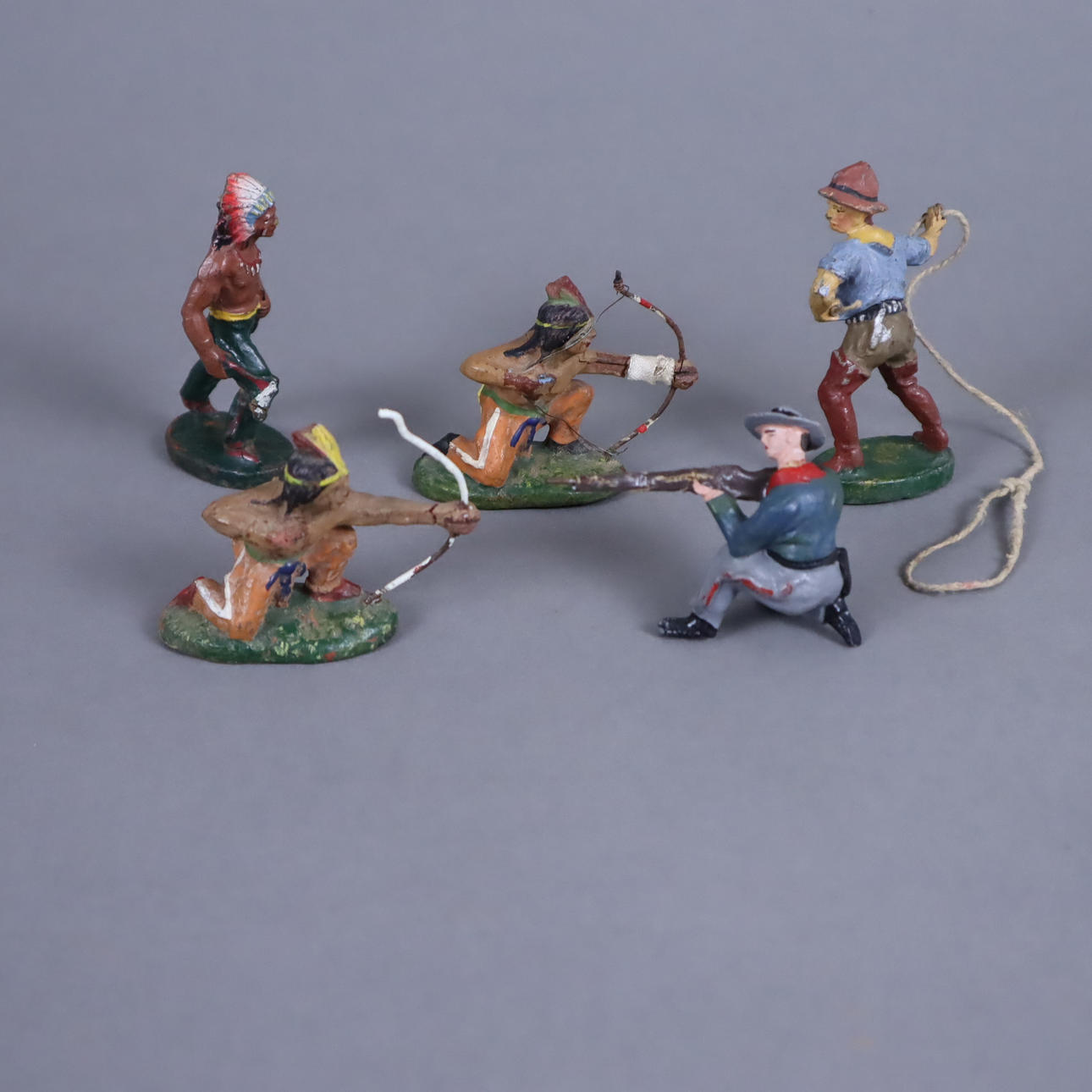 5 ELASTOLIN Wild West figures - dimensions, colorfully painted.
