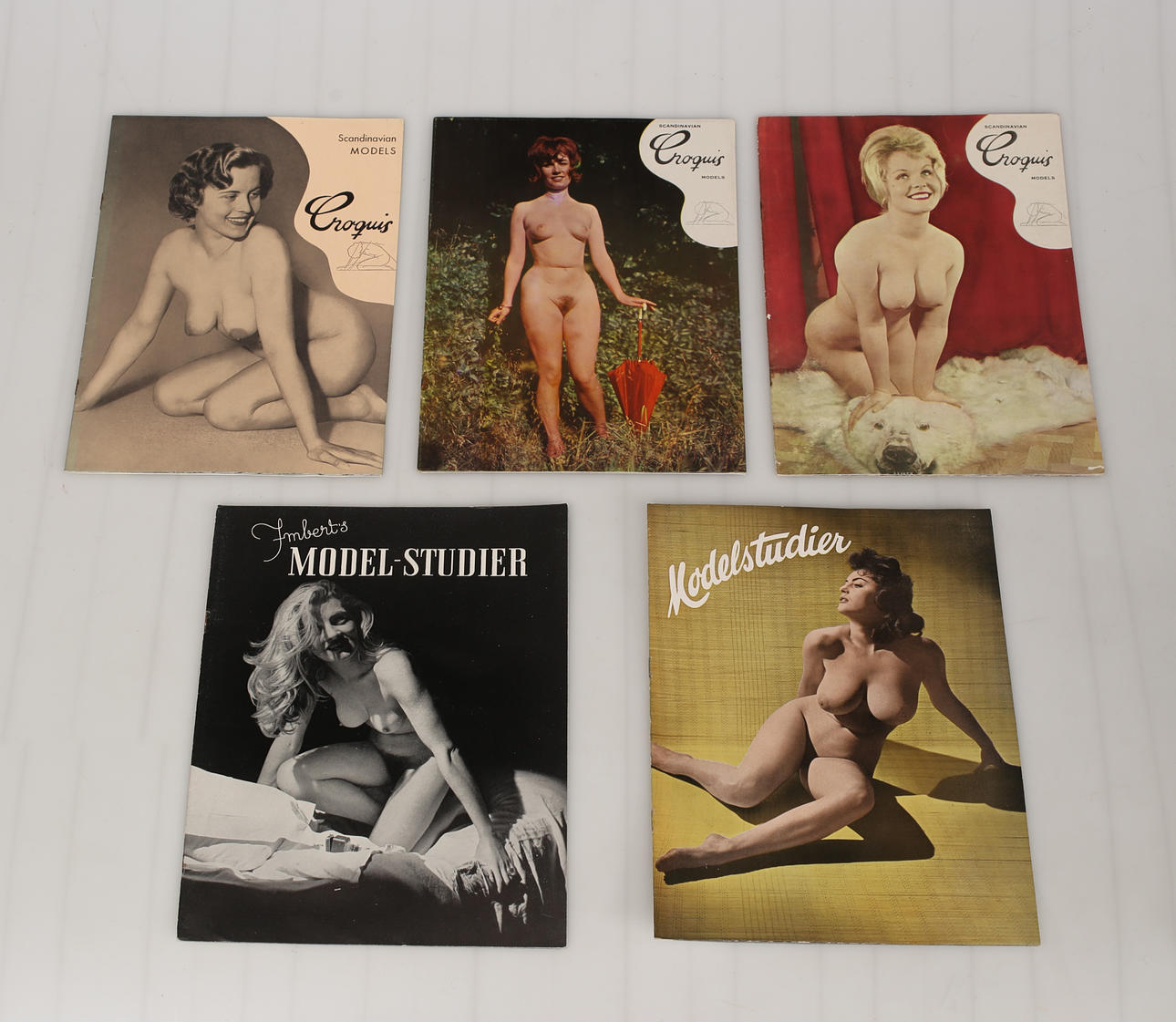 MODELMAGASINER, Croquis, modelstudier, i alt 5 stk, Danmark.