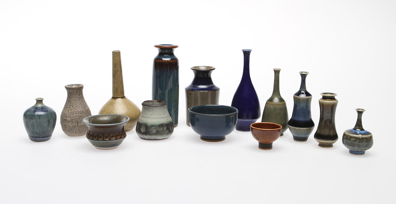 MINIATYRER, 14 st. Bla Carl-Harry Stålhane, Rörstrand och Höganäs.