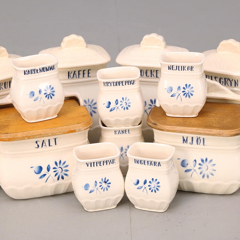 SPECERI- och KRYDDBURKAR 14 delar, Rörstrand, 1900-talets första hälft.